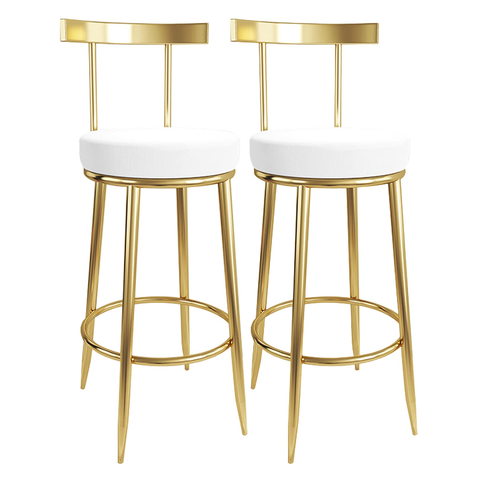 Premium Set of 2 PU Leather Counter-Height Bar Stools - European Style Kitchen Bar Chairs with Back Support, White - Perfect for Breakfast Nooks, Kitchen Islands & Home Bars