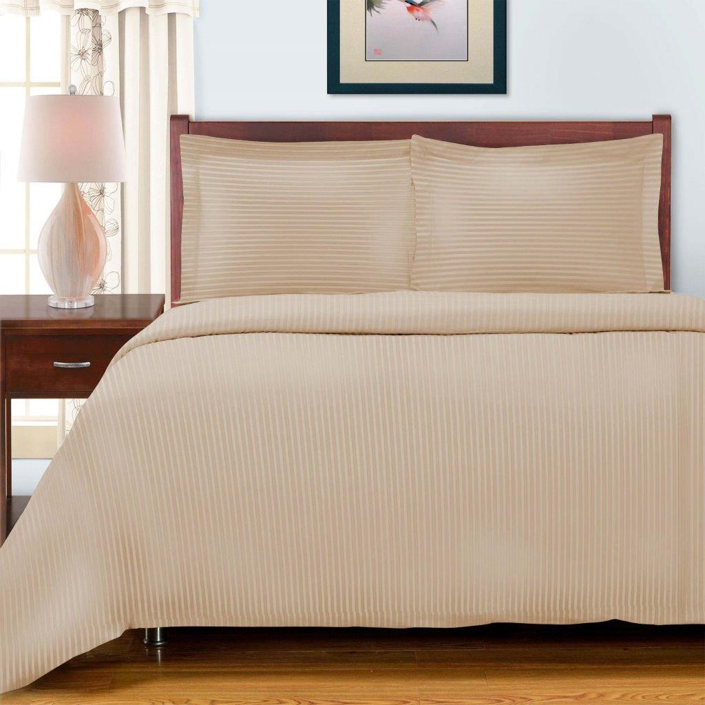 Luxury Egyptian Cotton 600 Thread Count Duvet Cover Set - Queen Size, Striped Design for Bedroom Decor | Soft & Breathable Bedding Set for Hotels, Guest Rooms & Master Bedrooms
