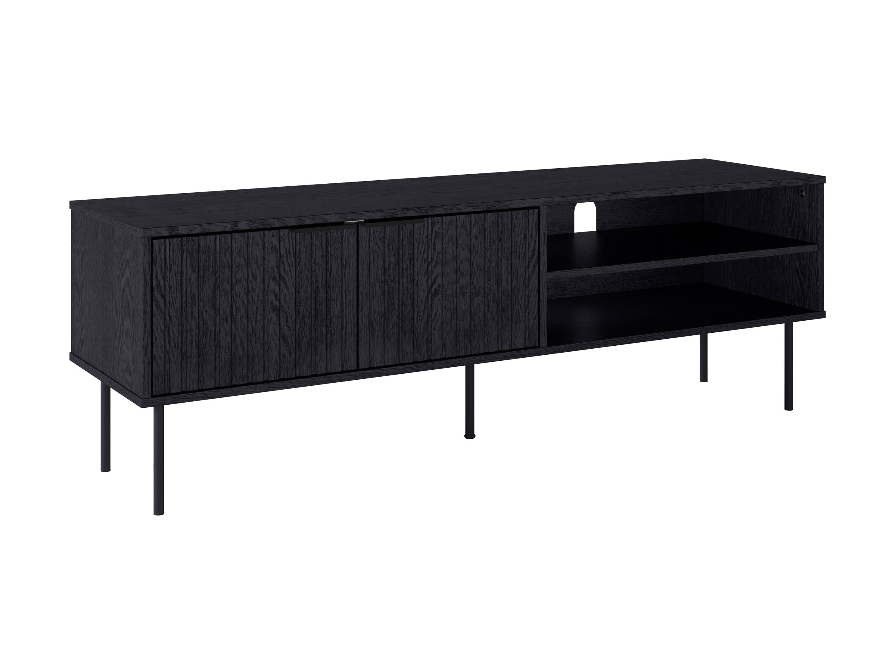 Modern Black Fluted TV Stand with Storage Shelf - Sturdy Entertainment Center for Living Room, Bedroom & Home Theater - Fits 55-75 Inch TVs