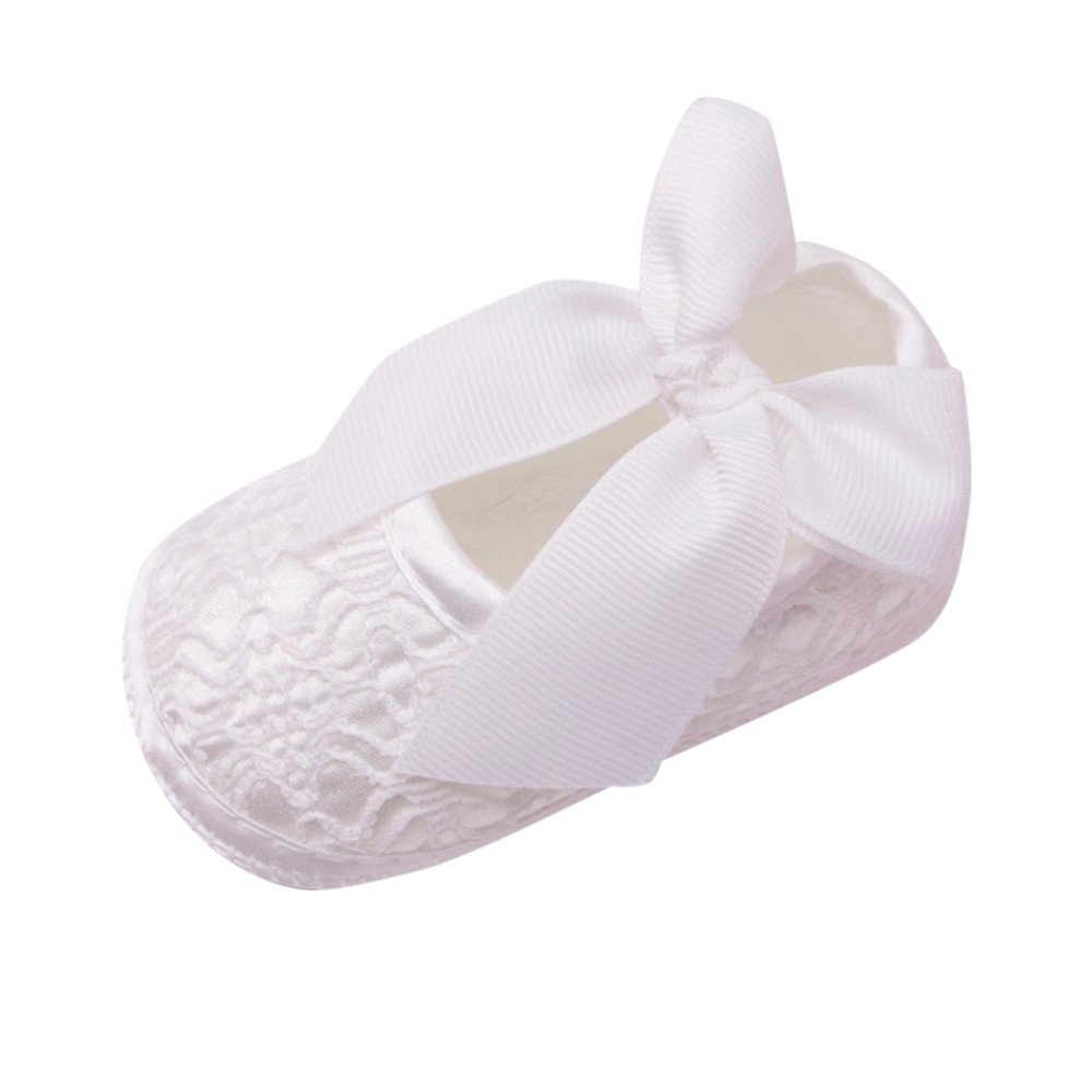 Kelon Baby Girls Princess Shoes - Soft Non-Slip Cloth Sole with Bowknot - White Crib Shoes for Newborns & Infants | Perfect for First Steps, Special Occasions & Photo Shoots