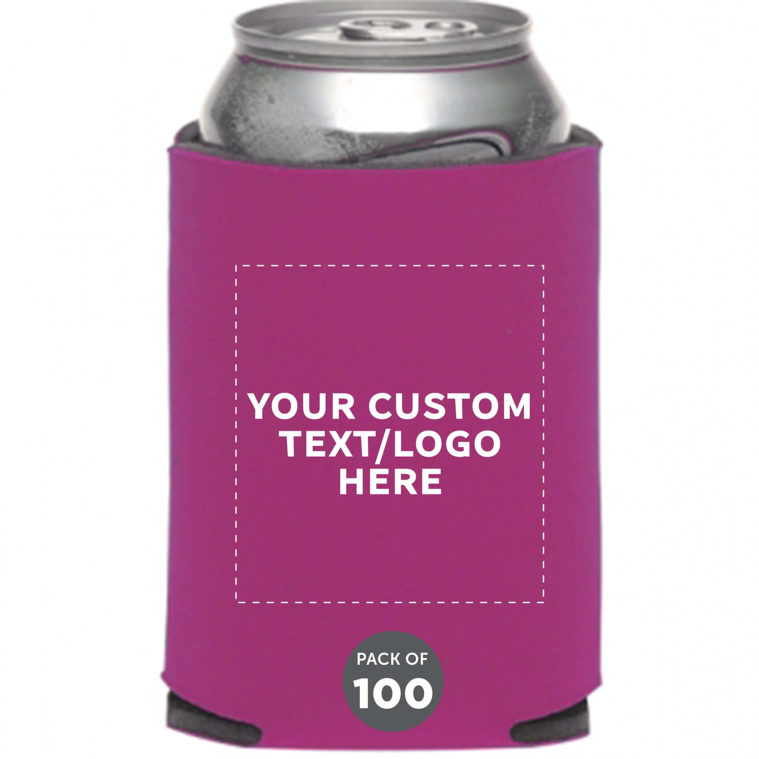 Custom Three Hearts Collapsible Wedding Can Coolers - Bulk Pack of 100 Personalized Insulated Beer & Soda Sleeves - Fuchsia Color - Perfect for Weddings, Parties, and Outdoor Events