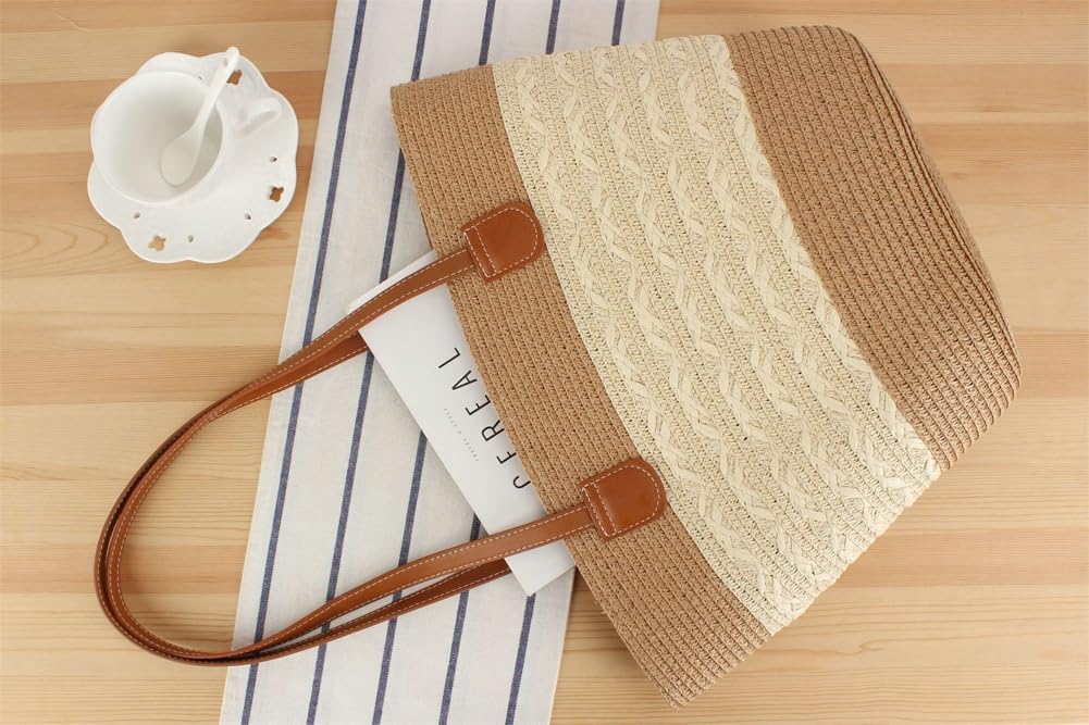 Women's Large Straw Tote Bag - Summer Beach Shoulder Bag for Travel & Shopping