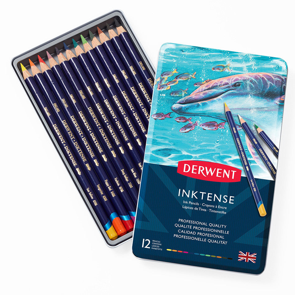 Derwent Inktense Colored Pencils Set of 12 - Vibrant Watercolor Pencils for Artists & Illustrators - Perfect for Sketching, Painting & Mixed Media Art Projects