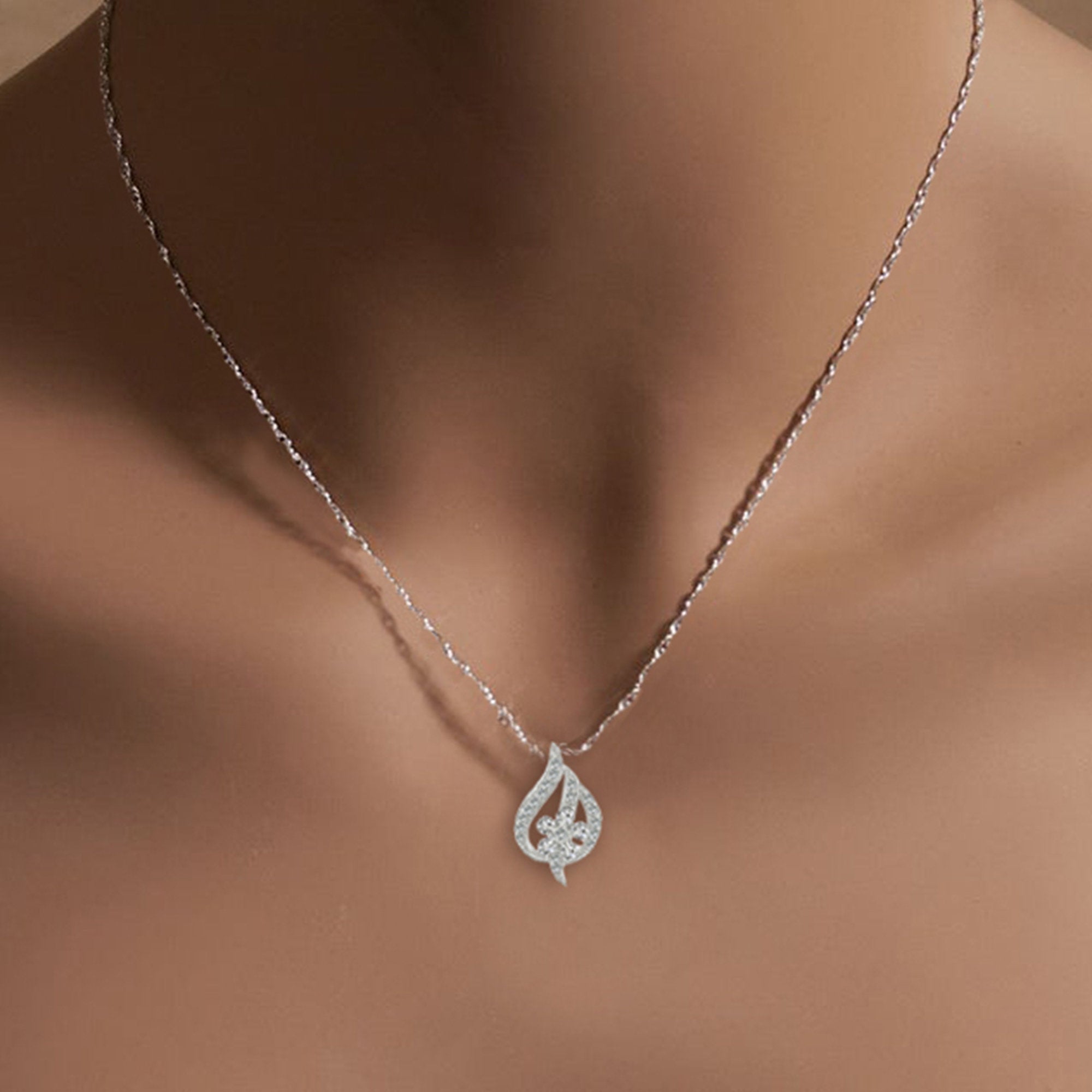 Floral Diamond Pendant Necklace .48cttw 18k White Gold - Elegant Jewelry Gift for Women, Perfect for Weddings & Special Occasions