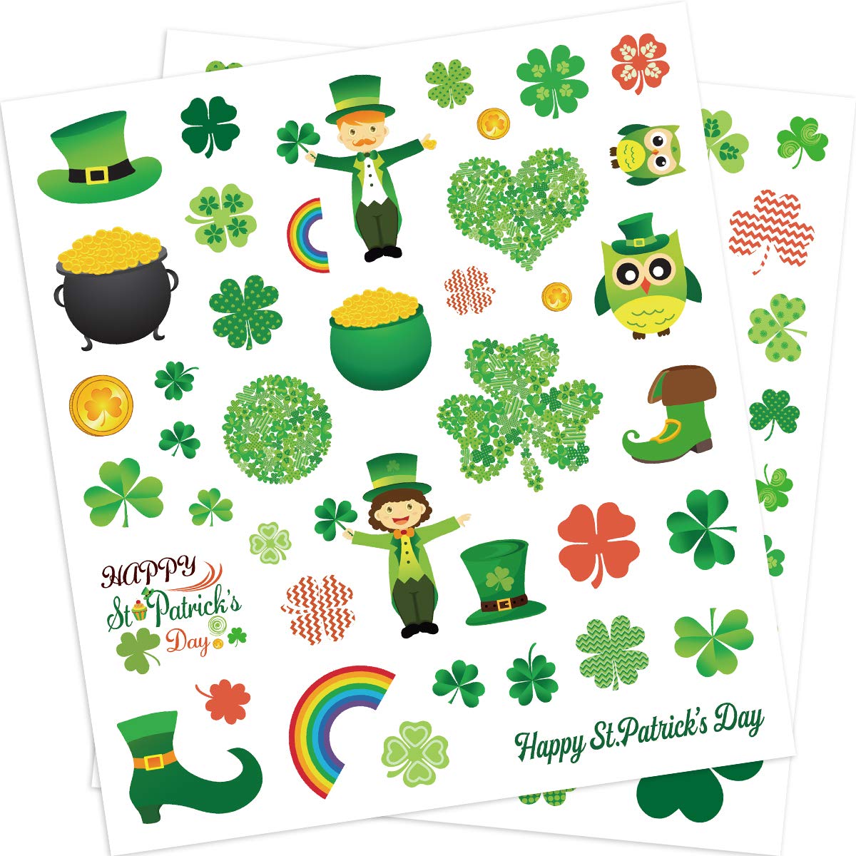 400 Pcs St. Patrick's Day Shamrock Stickers for Kids - 8 Sheets Party Decorations, DIY Crafts, Scrapbooking, Classroom Activities & Irish-Themed Celebrations