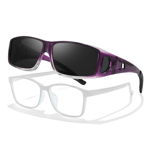 A24 Gradient Purple Frame Polarized Grey Lens Wrap Around Sunglasses
