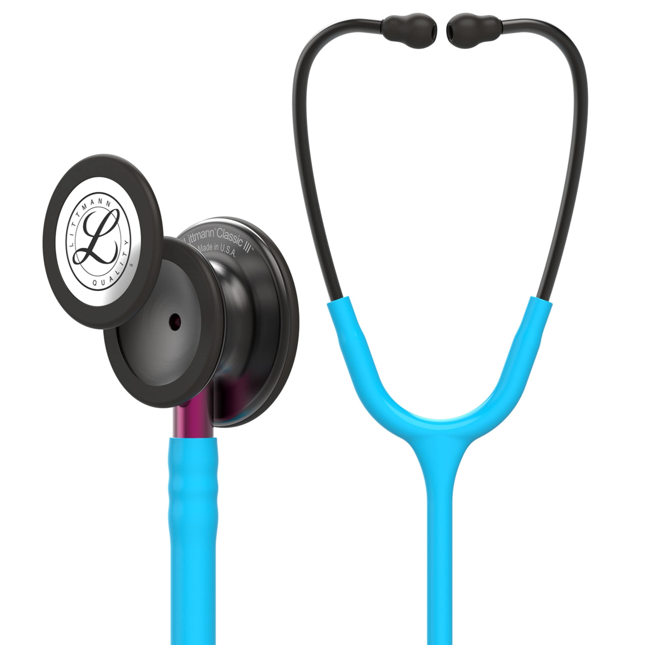 3M Littmann Classic III Stethoscope - Smoke Chestpiece, Turquoise Tube, Pink Stem, 27 Inch for Medical Professionals & Students | Ideal for Heart & Lung Auscultation, Patient Monitoring & Clinical Training