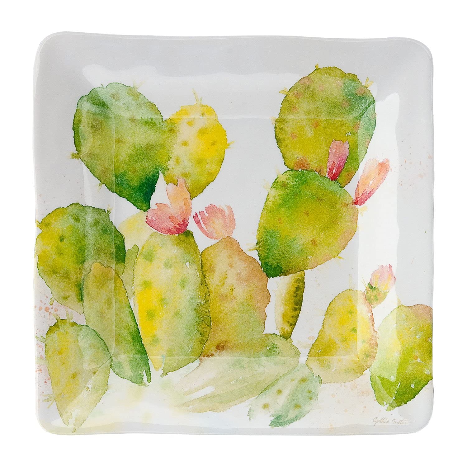 UPware Cactus Melamine Square Dessert Plates - 6 Inch Small Serving Plates for Appetizers, Snacks & Side Dishes - Colorful Set of 4 - Perfect for Parties, Picnics & Outdoor Dining