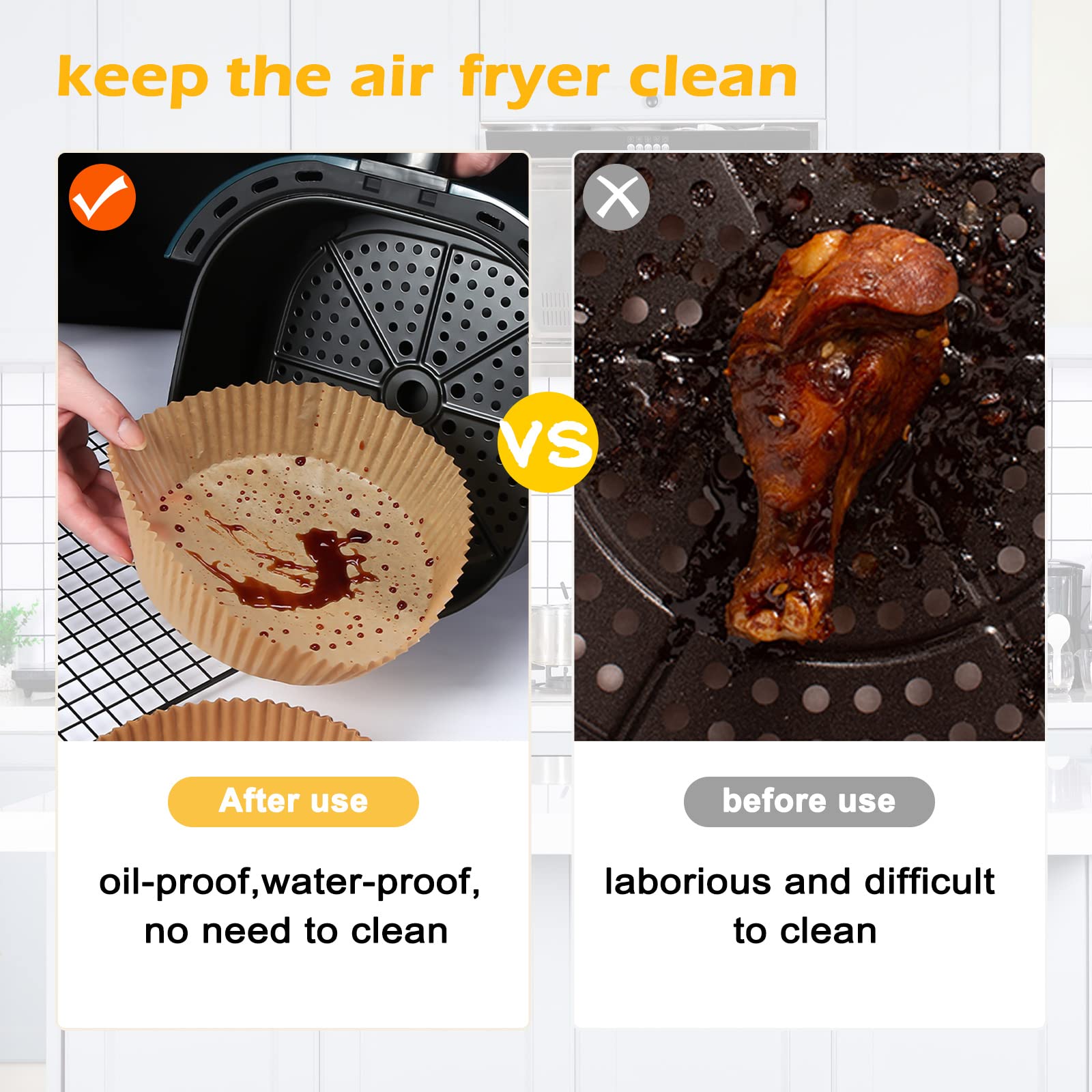 100PCS AW&SH Air Fryer Liners - 6.3 Inch Disposable Parchment Paper for Air Fryer | Perfect for Cooking, Baking & Healthy Meals
