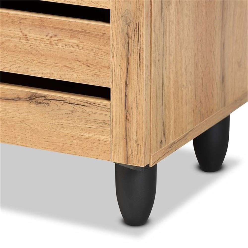 Baxton Studio Gisela Modern 3-Door Shoe Cabinet - Solid Oak Wood Storage Organizer with Brown Finish for Entryway, Closet & Bedroom Organization