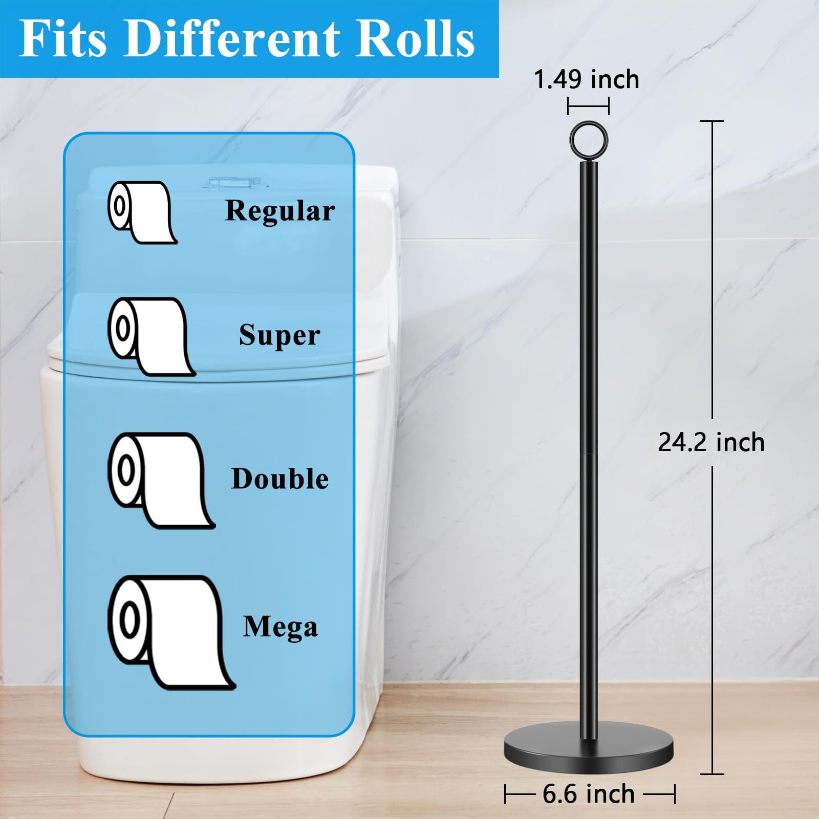 DECLUTTR Free Standing Toilet Paper Holder Stand - Holds 4 Spare Rolls, Black Bathroom Tissue Dispenser for Home, Office & RV Use