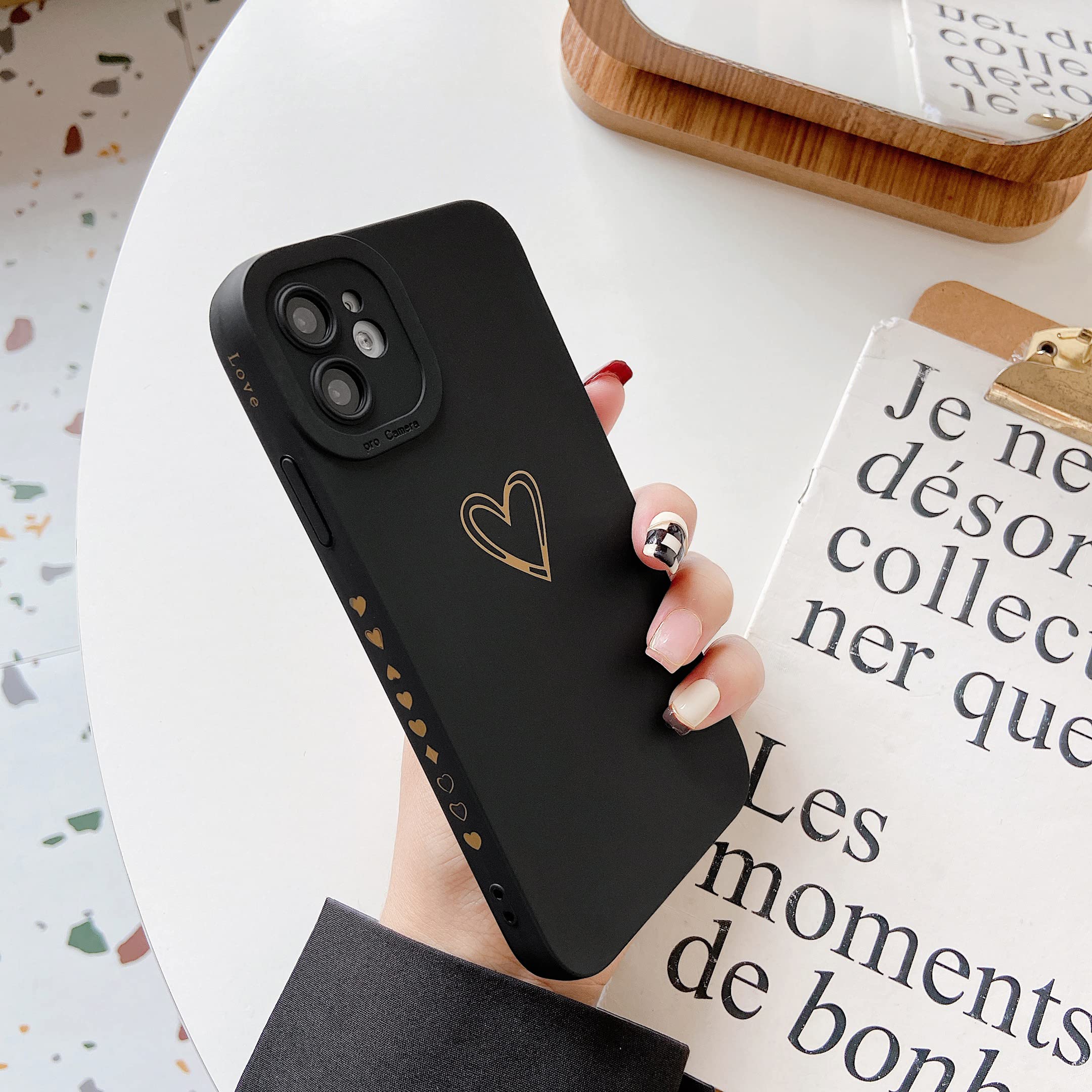 Qokey iPhone 11 Case 6.1 Inch (2019 Model) - Cute Heart Design Shockproof TPU Cover with Camera Protection | Anti-Scratch & Anti-Fingerprint | Perfect Gift for Women & Girls (Black) | Great for Daily Use, Travel & Outdoor Activities