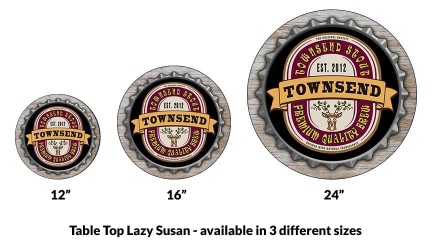 Personalized Wooden Lazy Susan Turntable - Custom Bottle Cap Spinner with Name Engraving - Handmade in USA - Perfect for Dining Tables, Kitchen Countertops & Home Decor