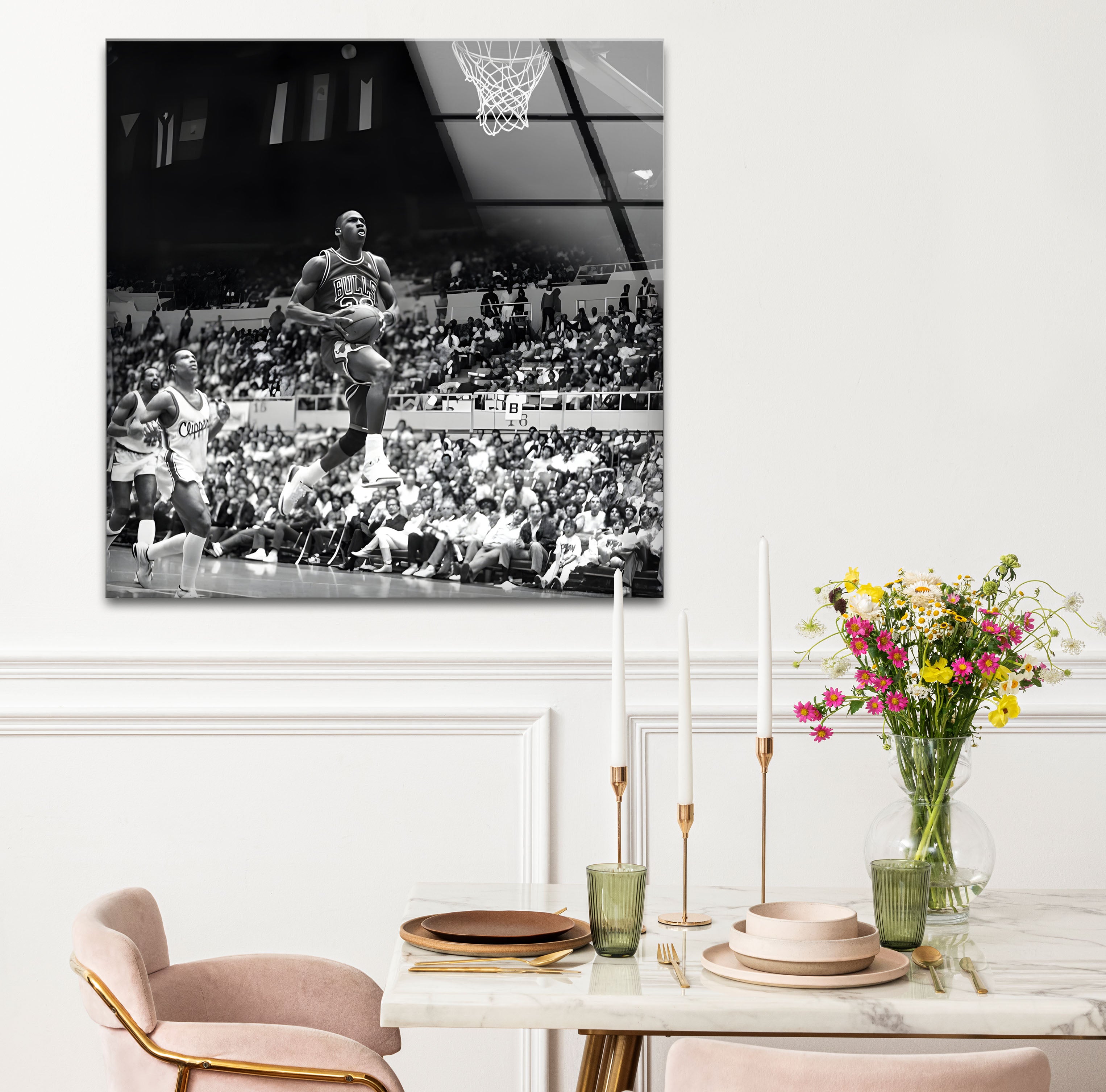 Michael Jordan Black and White Glass Wall Art - Premium Basketball Decor for Home, Office, or Man Cave