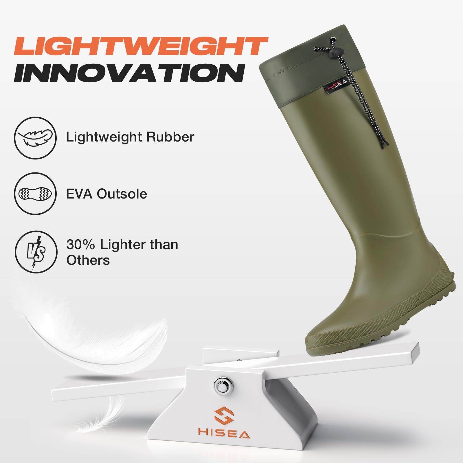 HISEA Women's Waterproof Rubber Rain Boots - Lightweight Packable Tall Garden Boots for Walking, Hiking & Outdoor Activities - Comfortable Wellies for Rainy Days & Muddy Terrains