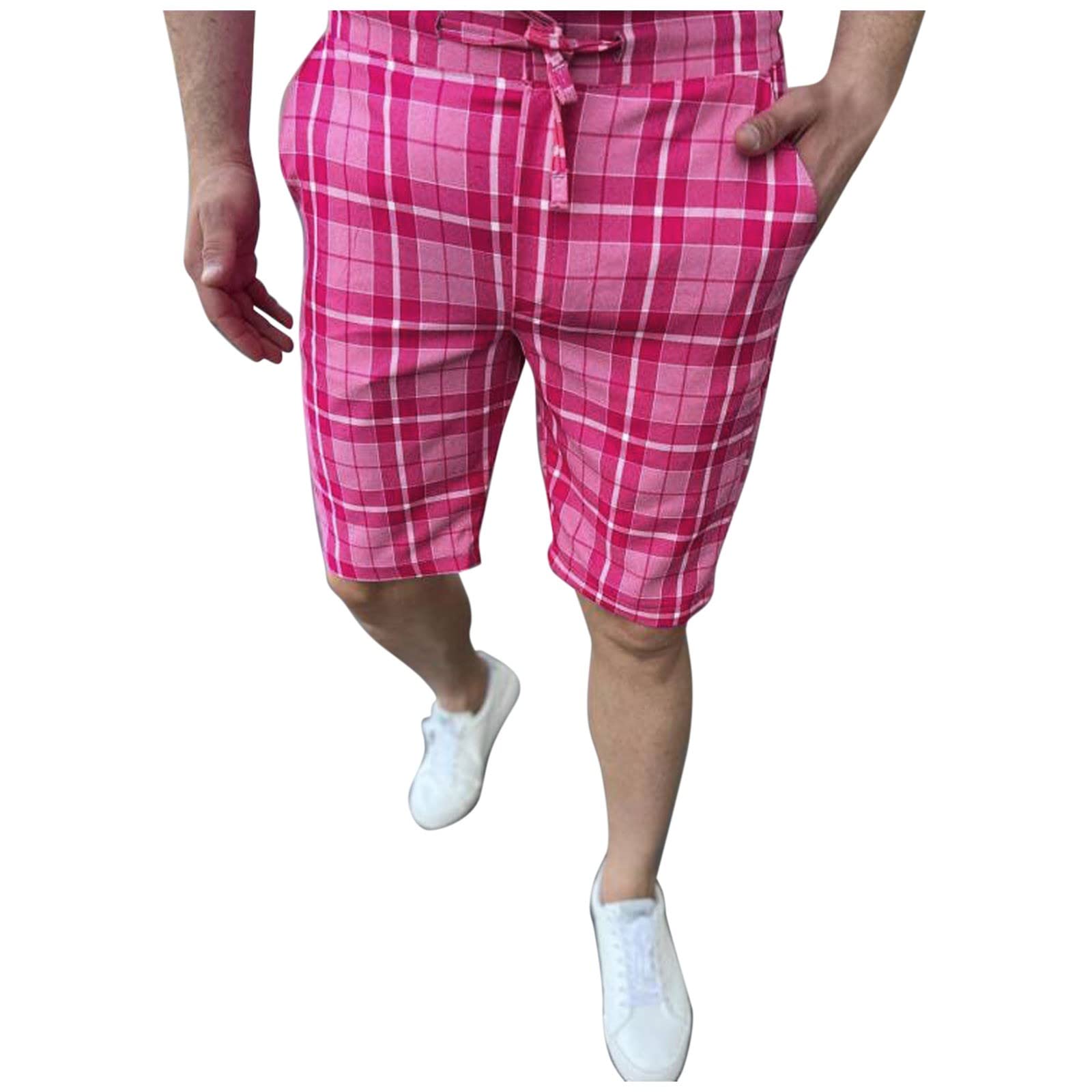 **Men's Plaid Print Stretch Casual Shorts with Drawstring & Pockets – Big & Tall Athletic Shorts for Gym, Running & Summer Outfits**