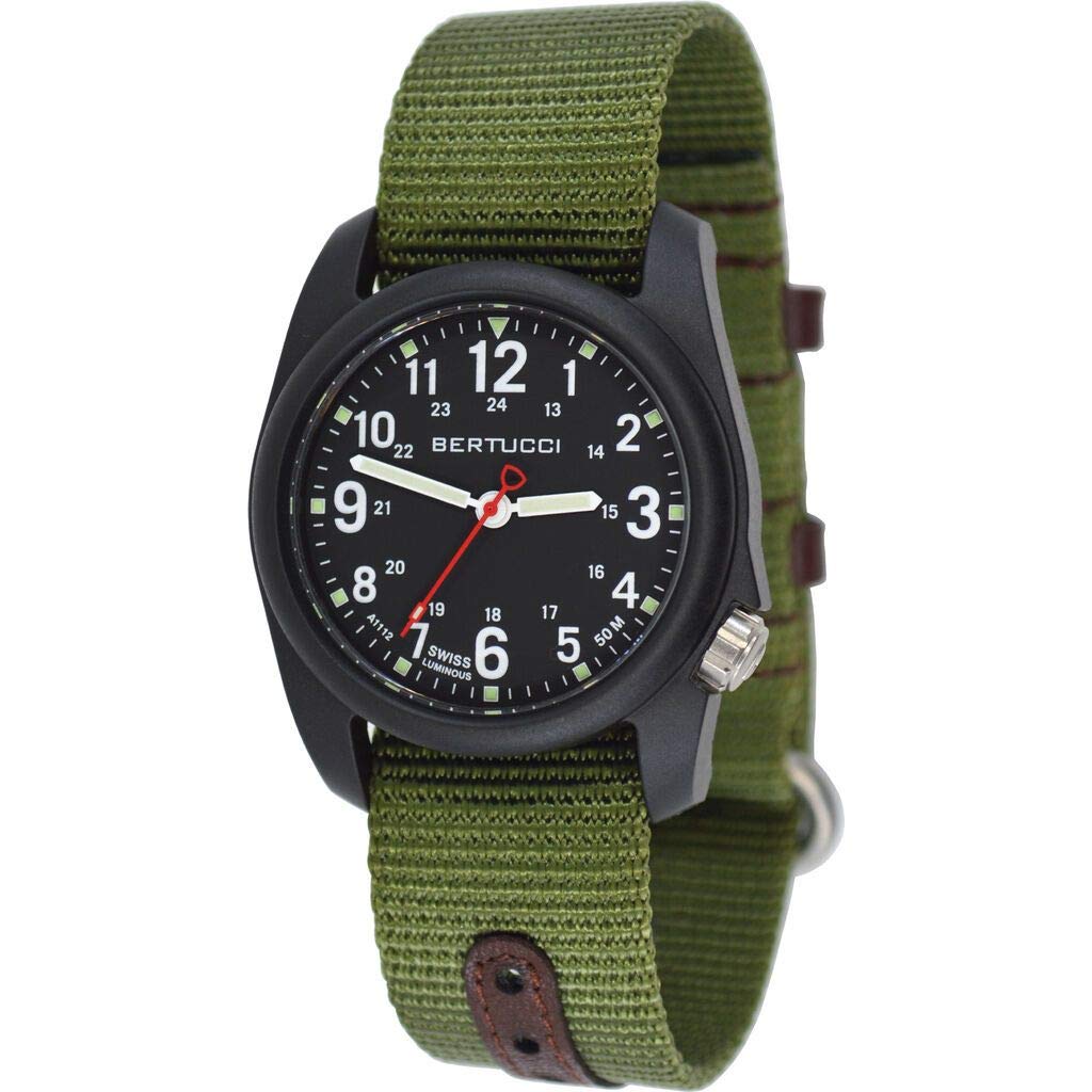 Bertucci DX3 Hybrid Analog Watch for Men - Durable Nylon & Leather Strap, Water Resistant, Military Style - Perfect for Outdoor Adventures, Hiking, and Everyday Wear
