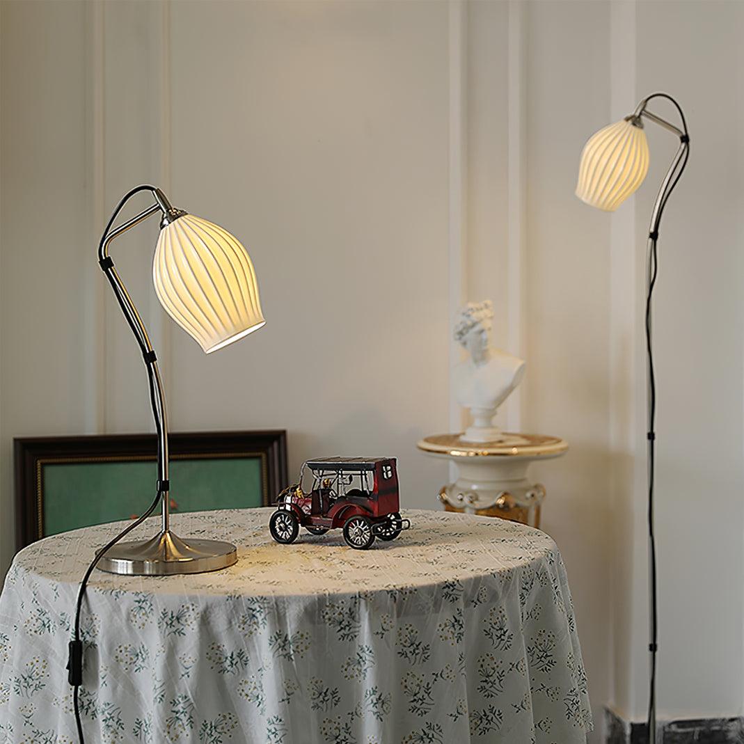 Ceramic Ribbed Table Lamp - Modern Home Decor for Living Room, Bedroom & Office - Elegant Lighting for Cozy Ambiance