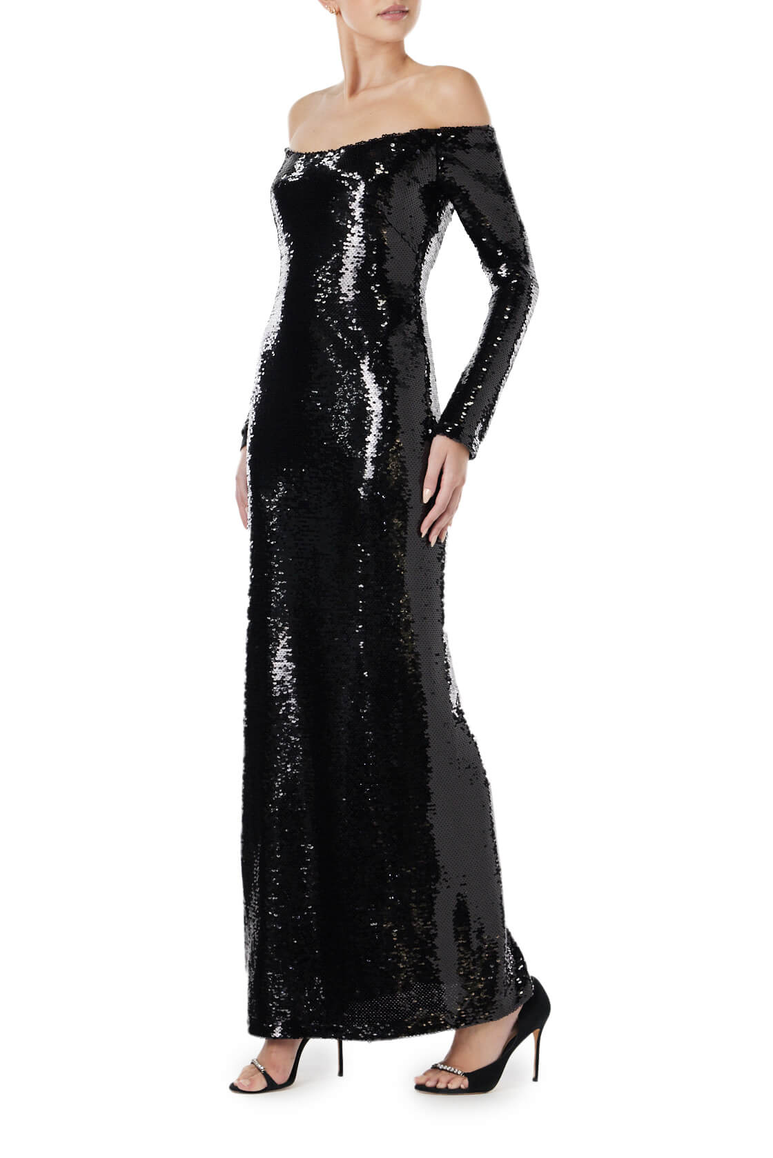 Elegant Off the Shoulder Sequin Evening Gown for Women - Sparkling Party Dress for Prom, Wedding & Special Occasions