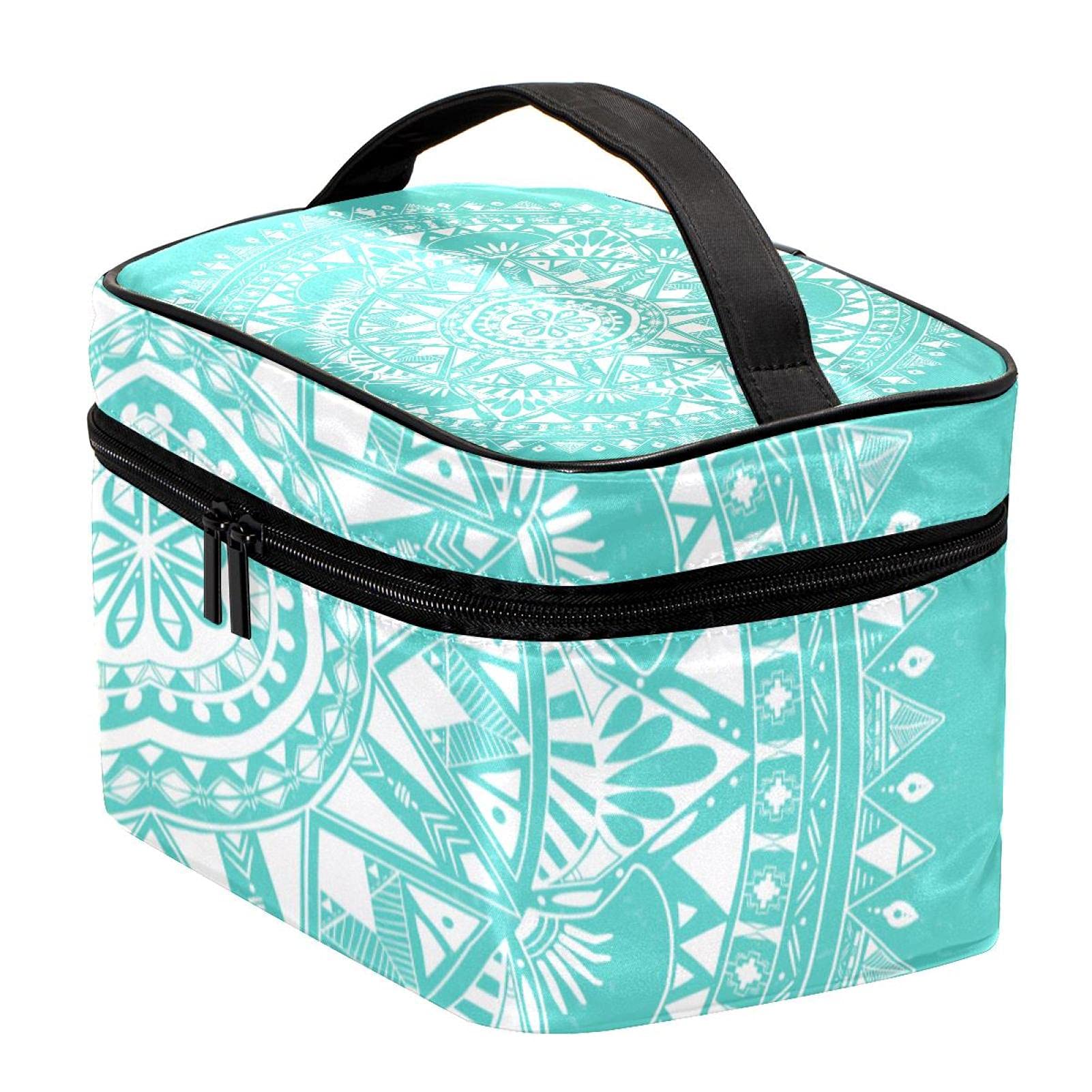 Boho Teal Mandala Floral Travel Makeup Bag - Large Cosmetic Organizer with Zipper for Women & Girls | Perfect for Travel, Gym, and Daily Essentials Storage