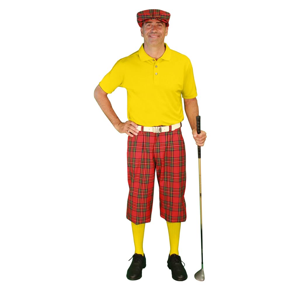 Royal Stewart Men's Golf Outfits - Premium Yellow Polo Shirt & Shorts Set for Comfortable Golfing & Casual Wear