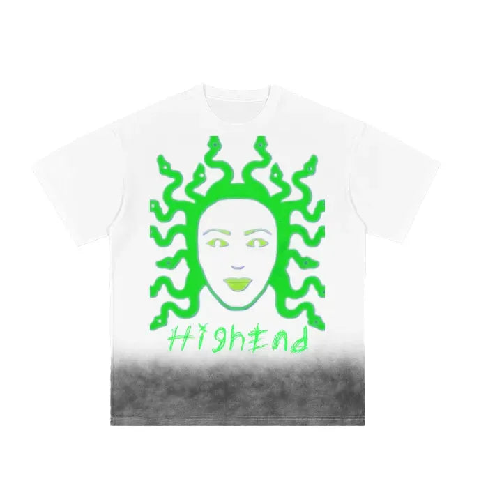 Vintage Washed Gradient Medusa T-Shirt for Men & Women - Soft 250 GSM Cotton, White - Perfect for Casual Wear, Street Style & Graphic Tee Lovers