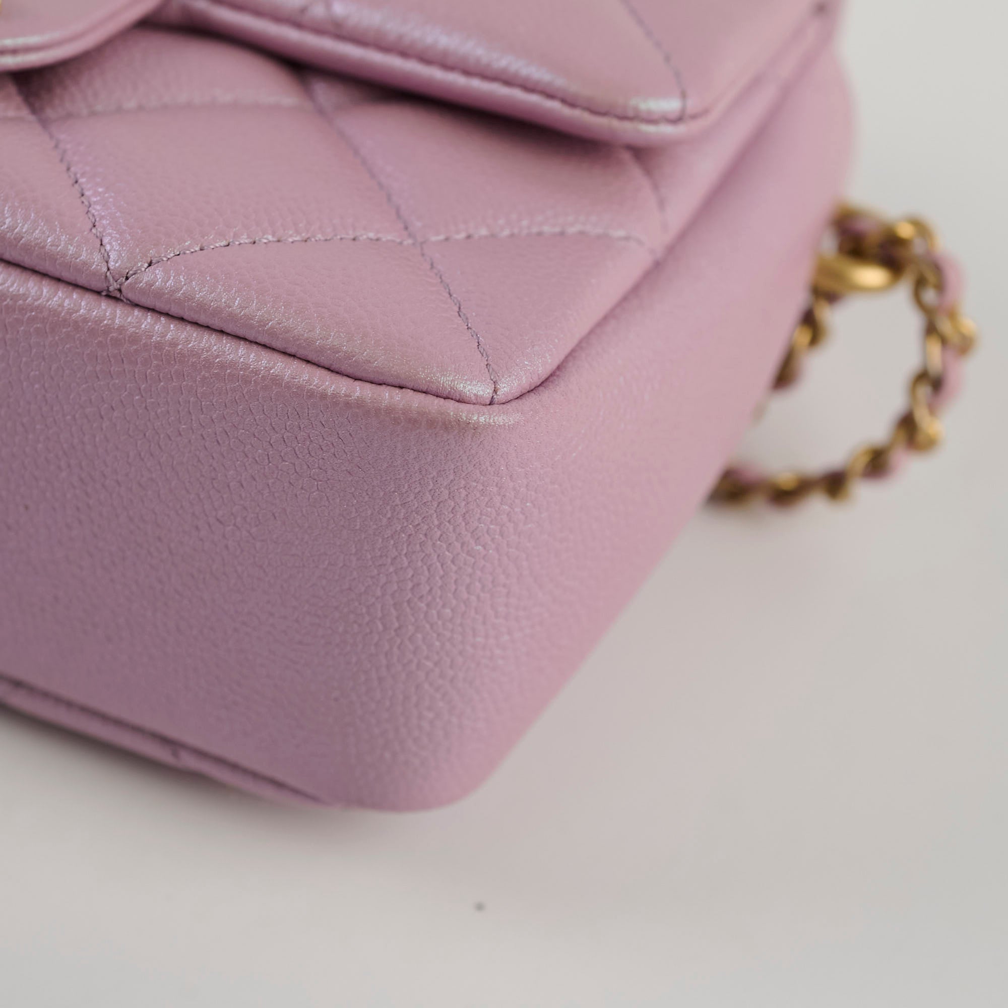 Chanel Caviar Leather My Perfect Square Mini Bag Iridescent Pink with Microchip - Perfect for Evening Parties, Weddings & Special Occasions
