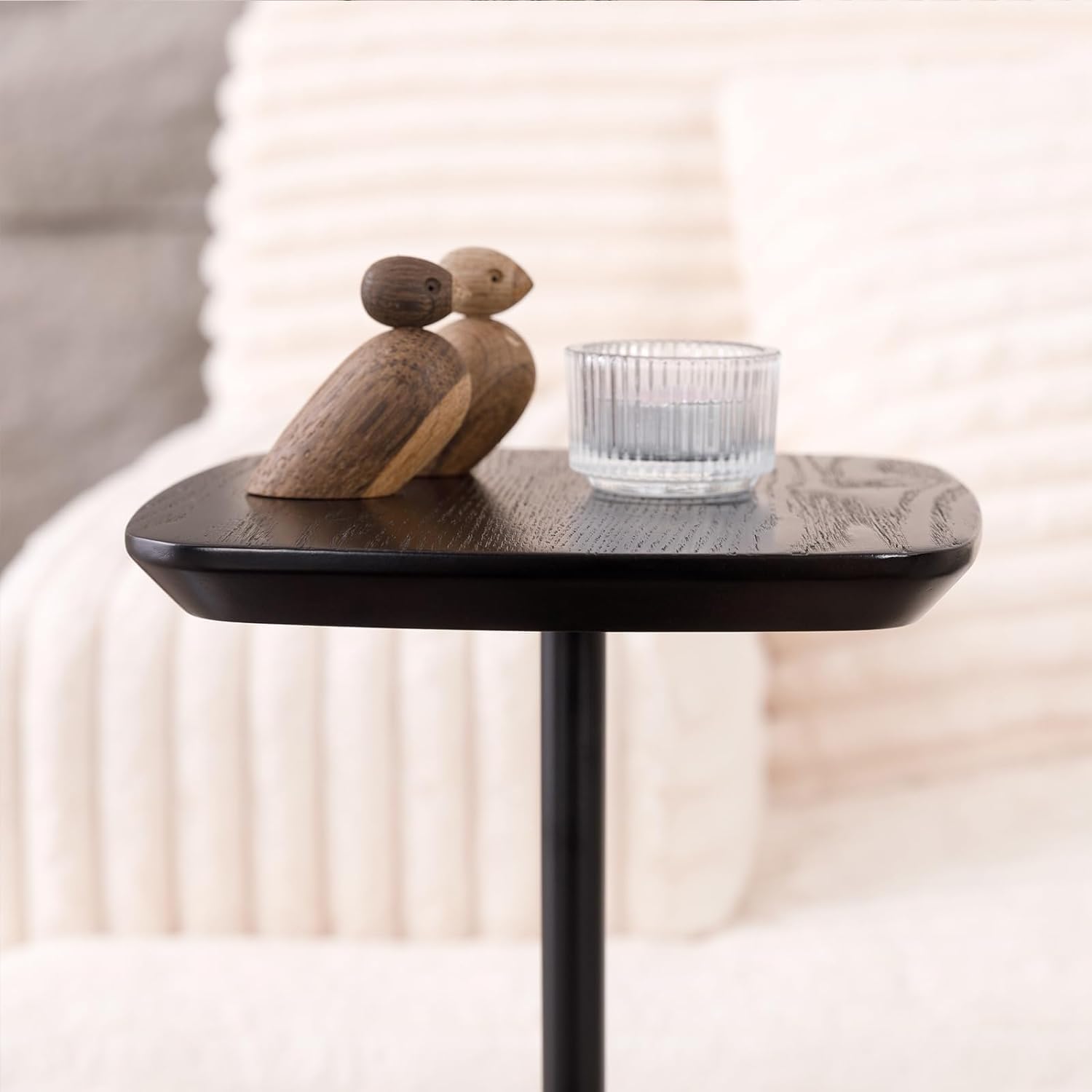 Modern Square Small Drink Table - Black Metal Cocktail Pedestal Stand, Mini Side End Table for Living Room, Bar & Small Spaces | Perfect for Martini Nights, Coffee Breaks & Compact Home Decor
