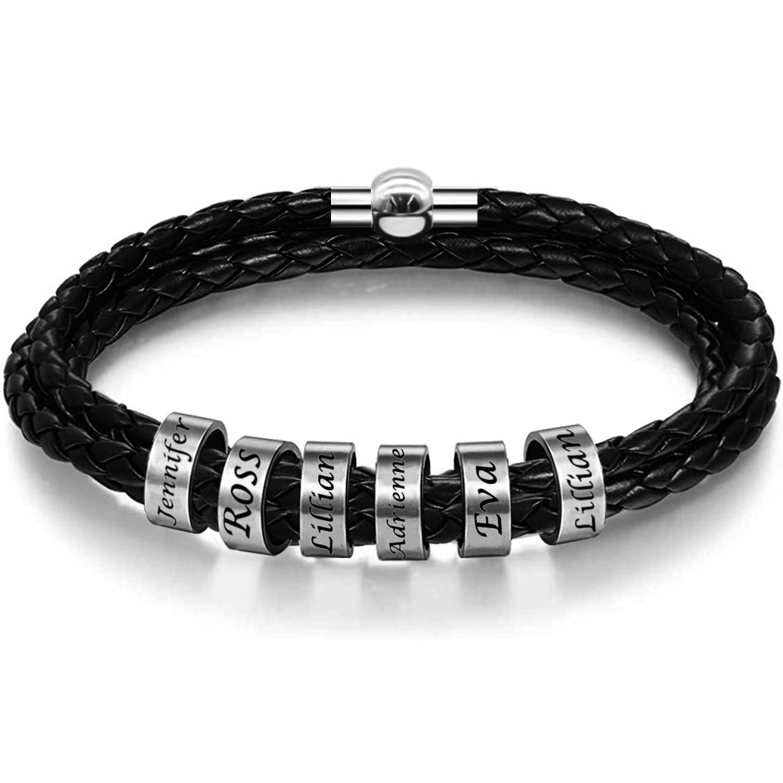 Custom Engraved Leather Bracelets for Men - Personalized Name Beads & Braided Design - Perfect for Gifts, Anniversaries, and Everyday Wear