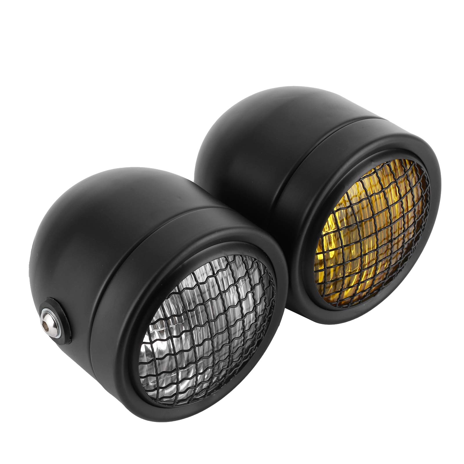 8.2in Retro Motorcycle Headlight - Dual Lamps, Yellow/White Light for Night Riding