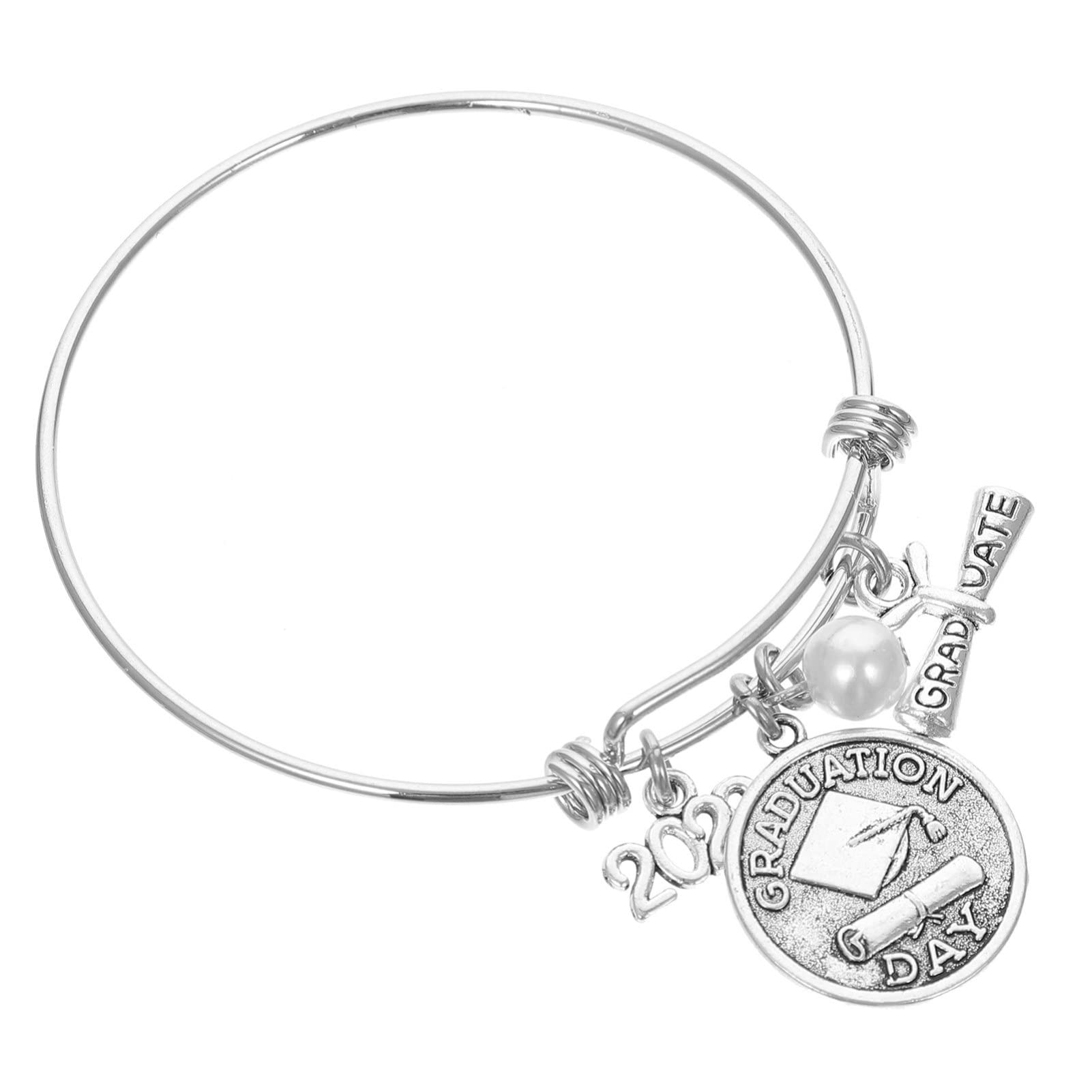 IMIKEYA Graduation Bangle Bracelet - Adjustable Silver Plated Charm Bracelet for Women, Class of 2022 Graduation Gift with Cap Charm - Perfect for Graduation Ceremonies, Parties & Gift Giving