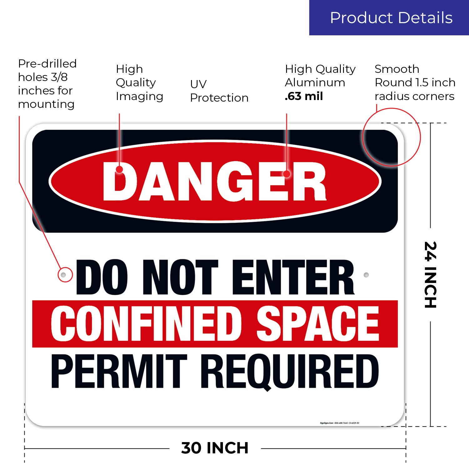 Danger Do Not Enter Confined Space OSHA Warning Sign - 24x30 Inches Rust-Free .063 Aluminum - Fade Resistant for Indoor & Outdoor Use - Made in USA - Perfect for Construction Sites, Warehouses & Industrial Safety Areas