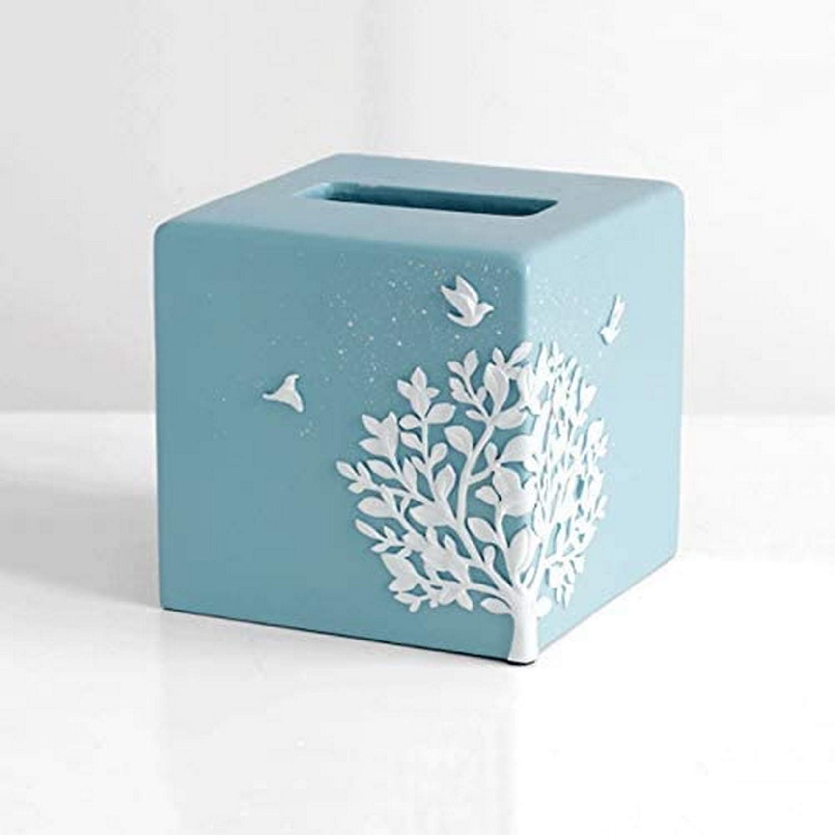 Nordic Resin Tissue Box Cover Holder - Square Facial Tissue Dispenser Organizer for Bathroom Vanity, Bedroom Dresser, Nightstand & Desk | Stylish Home Decor & Office Accessory