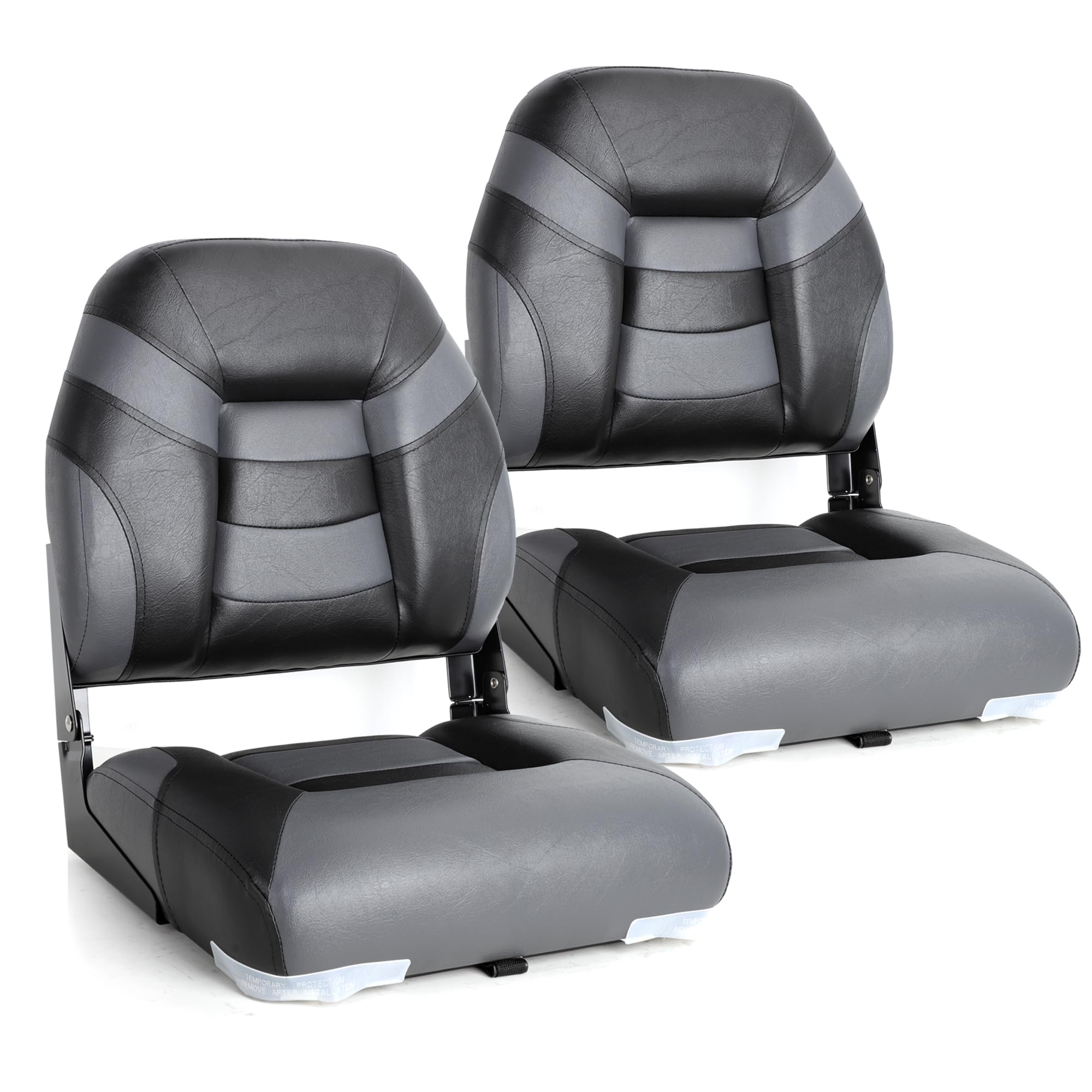 Premium Marine Low Back Folding Boat Seat with Stainless Steel Hardware - Comfortable & Durable Fishing Boat Chair for Pontoon, Deck, or Yacht Use