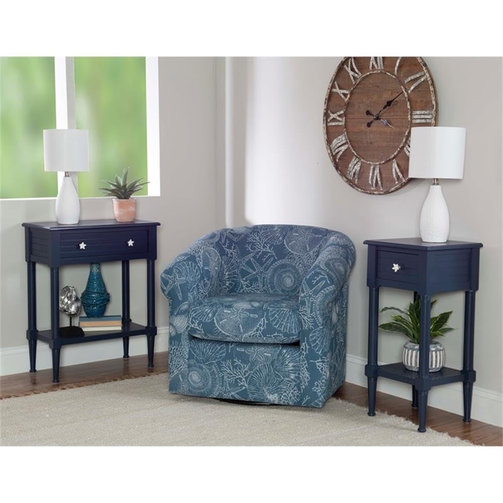 Linon Styers Wood Accent Starfish Coastal Side Table - Navy Blue End Table for Beach House Decor, Living Room, Bedroom & Patio Furniture