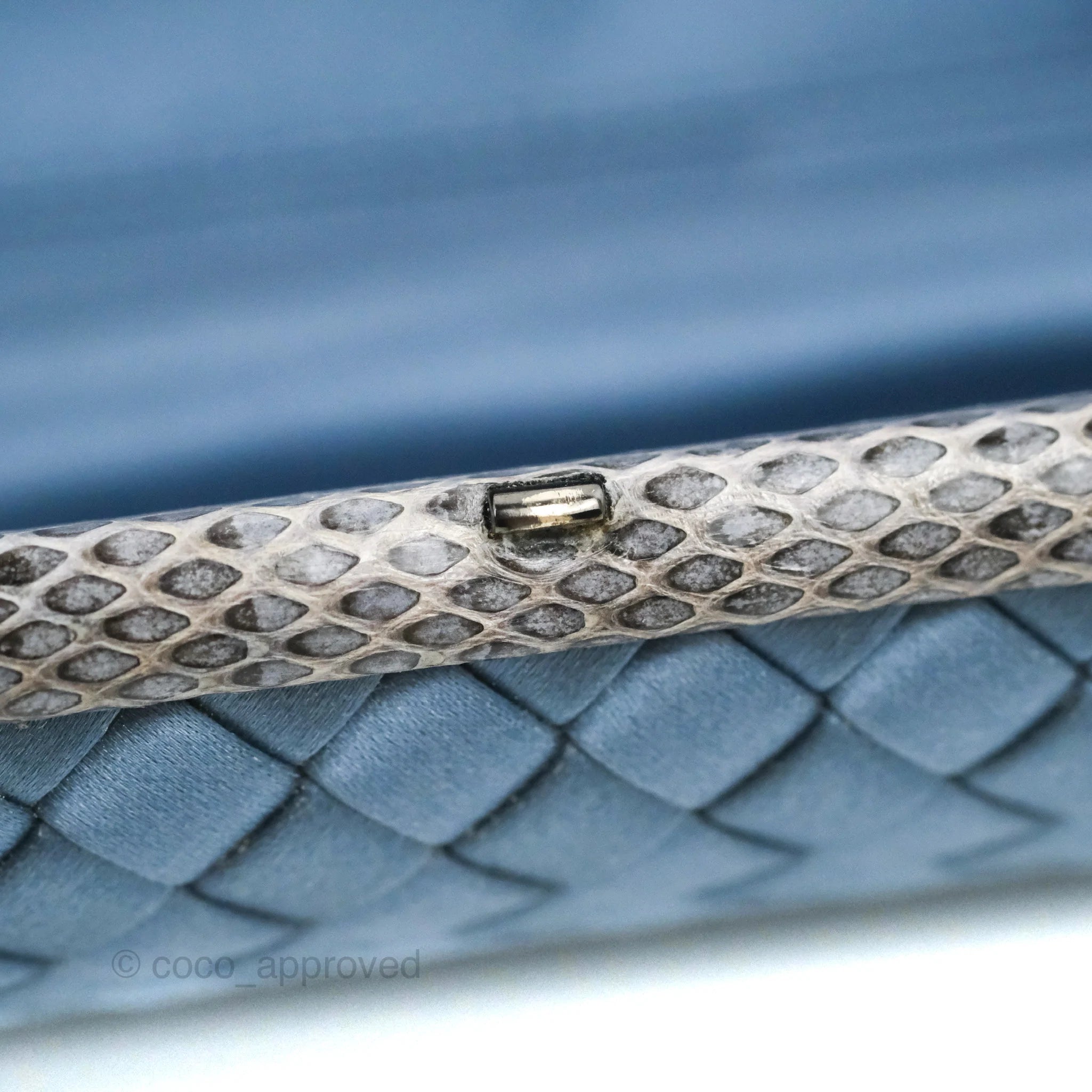 Bottega Veneta Ayers Satin Intreccio Stretch Knot Clutch Bag in Navy Blue | Luxury Evening Clutch for Women | Perfect for Parties, Weddings & Special Occasions
