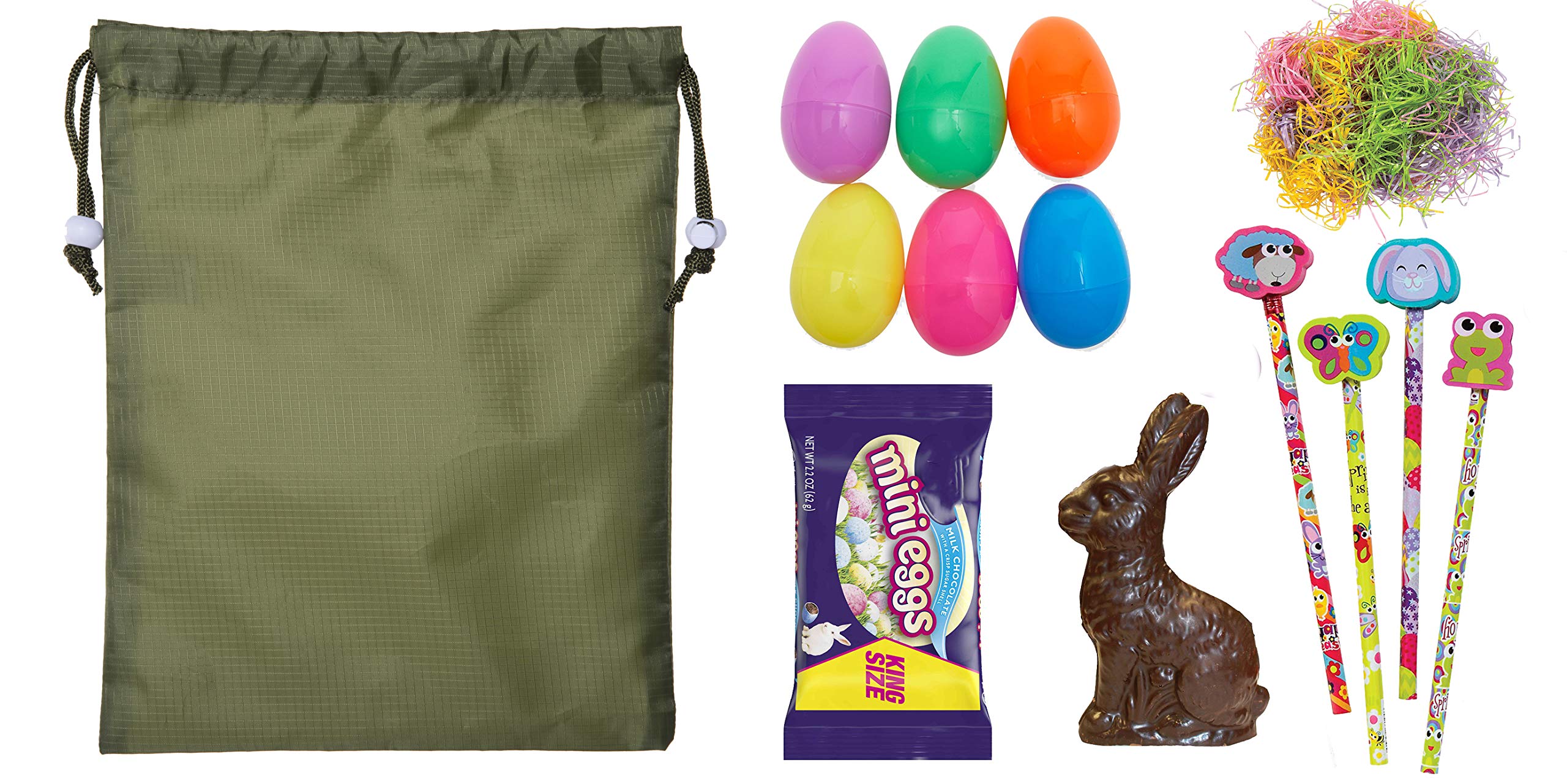 Mini Easter Basket Bags - Bulk Drawstring Cinch Sacks for Easter Egg Hunt, Party Favors & Gift Giving - Cute Bunny Themed Treat Bags for Kids Easter Celebration