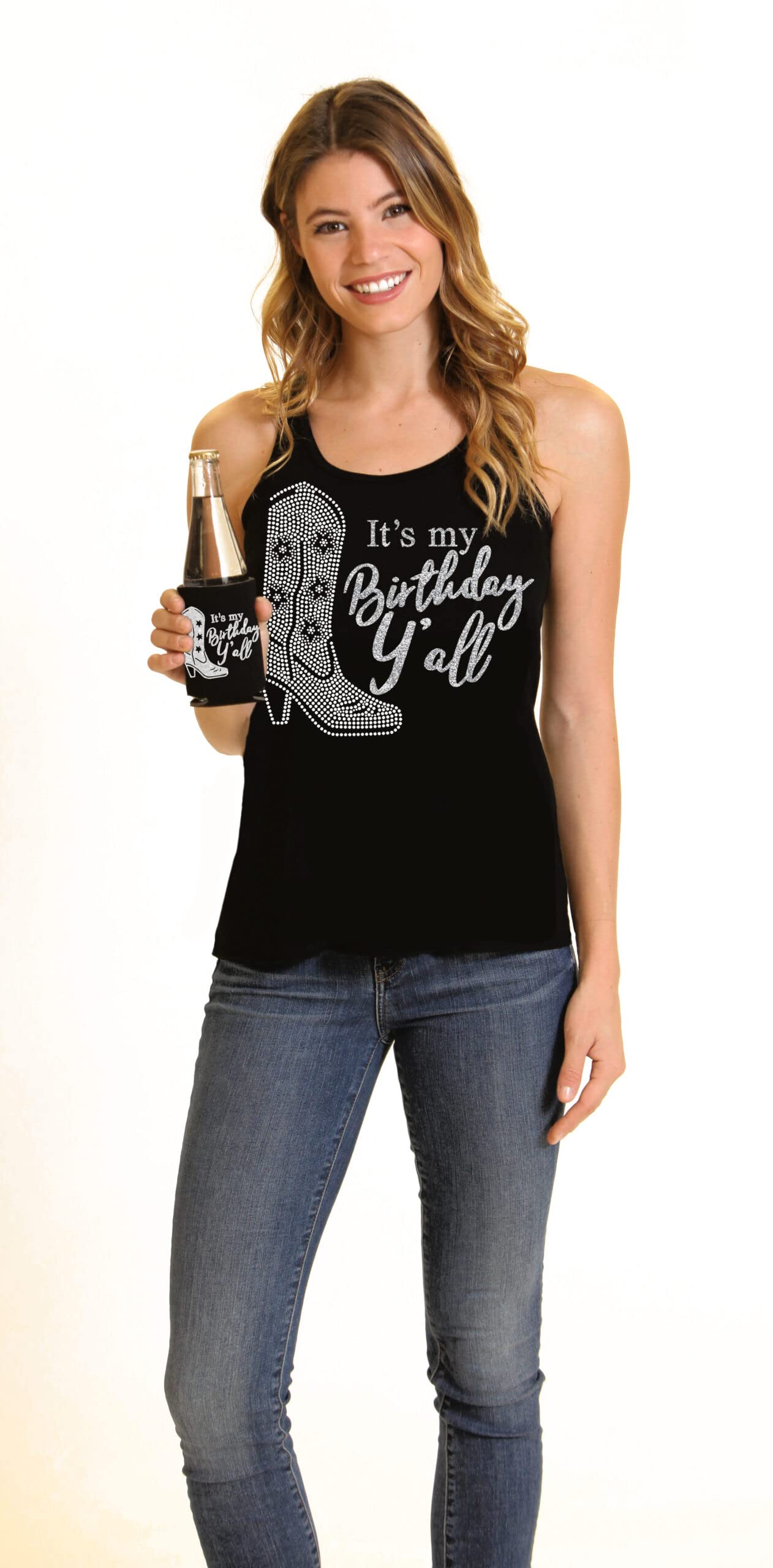 Women's Birthday Tank Tops with Crystal Rhinestone - Birthday Queen & Squad Shirts for Women - Perfect for Birthday Parties, Girls Night Out & Bachelorette Celebrations