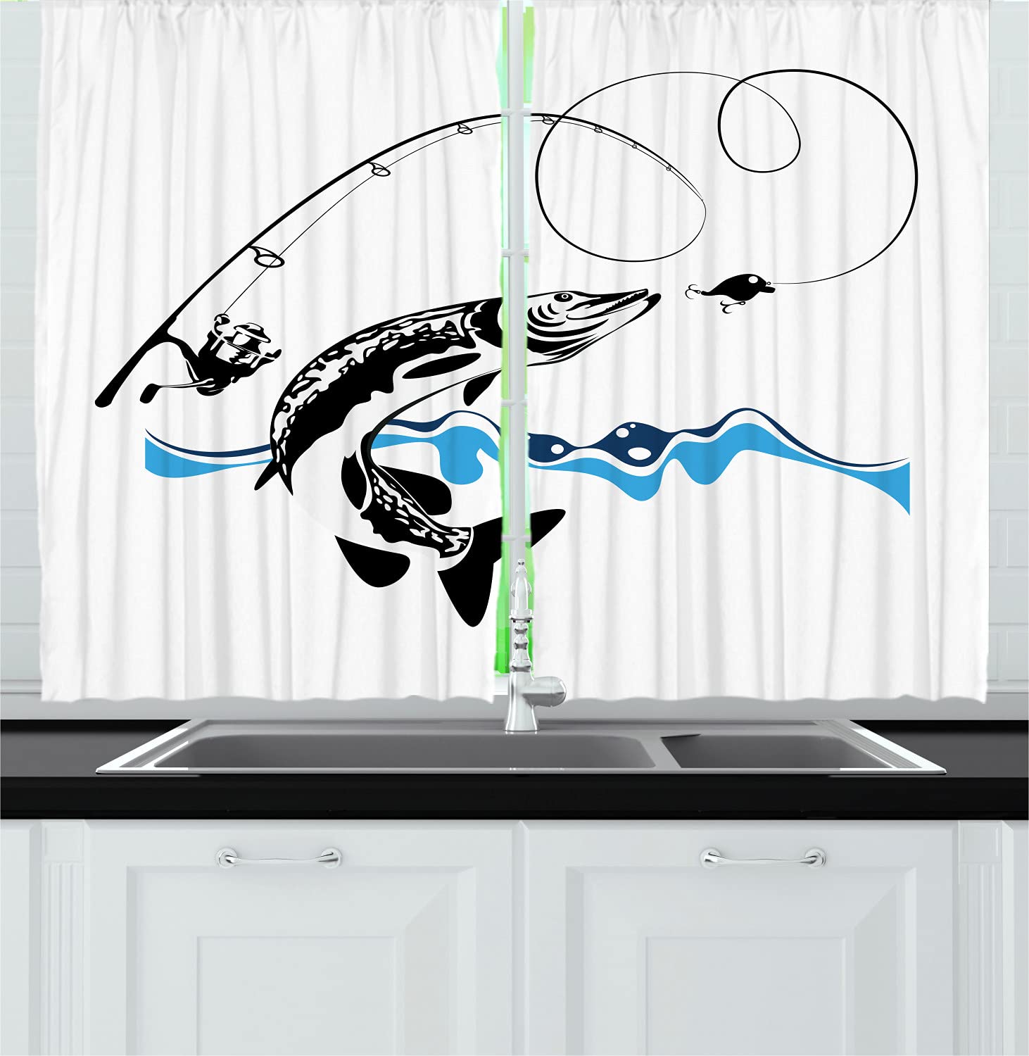 Ambesonne Fishing Themed Kitchen Curtains - 55