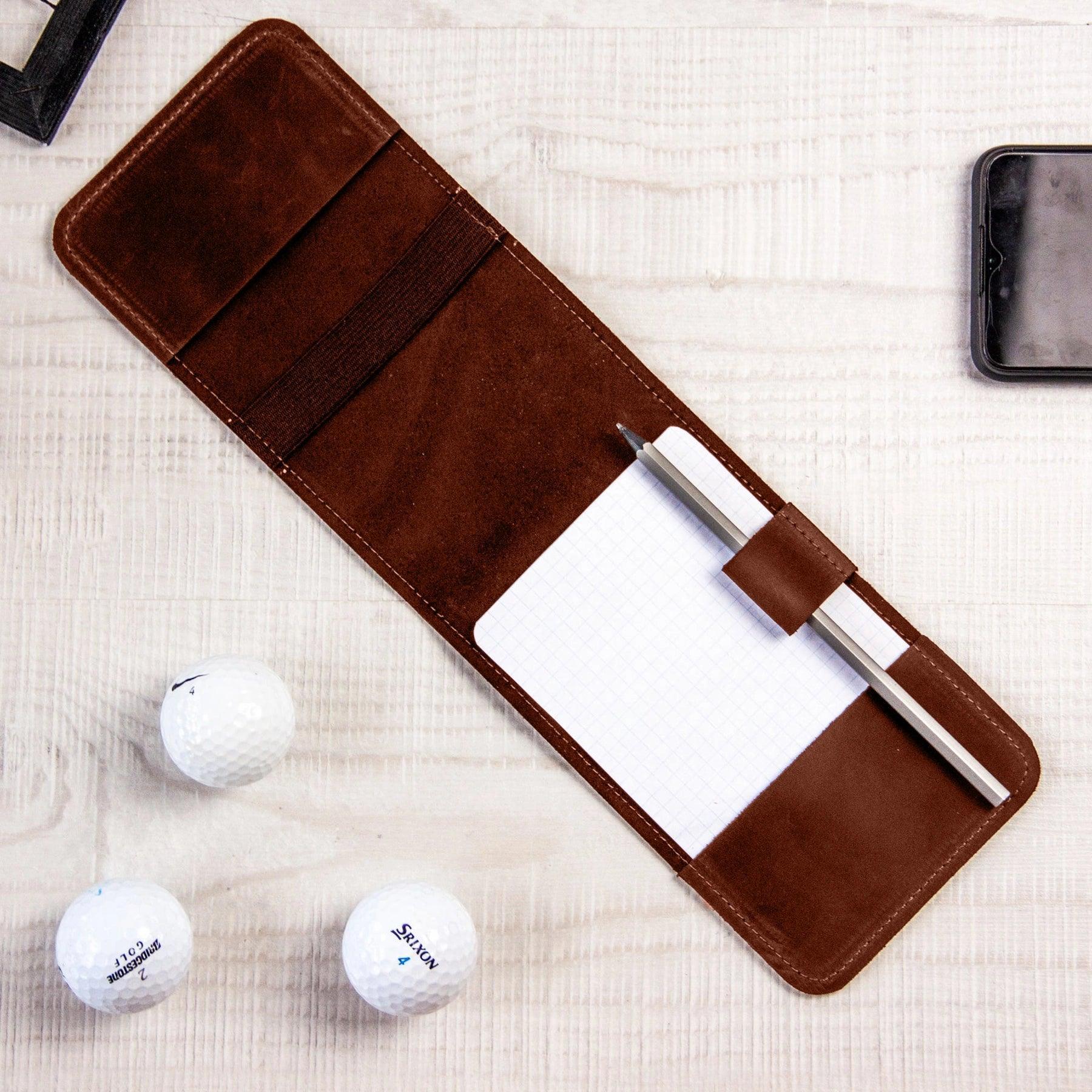 Premium Leather Golf Scorecard Holder with Pencil Loop - Waterproof & Durable for Golf Tournaments, Practice Rounds & Outdoor Sports