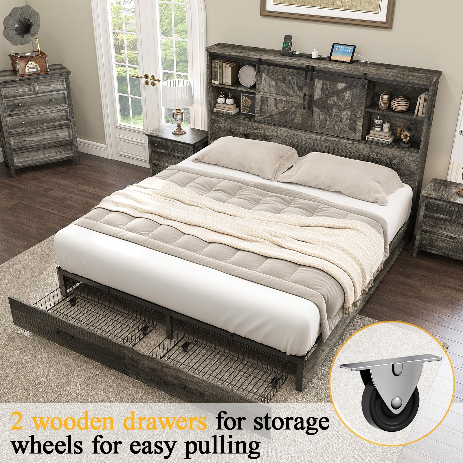 King Size Wood Platform Bed Frame with 51.2