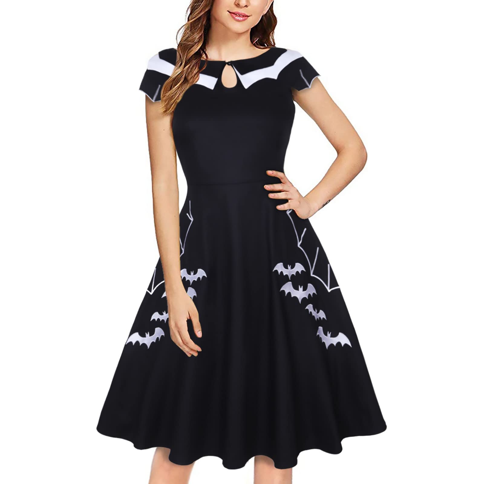 Abbbbwu Women's Medieval Black Gothic Lace Midi Dress - Retro Vintage Cosplay Dress for Wedding Guest, Cocktail Party & Halloween Costume