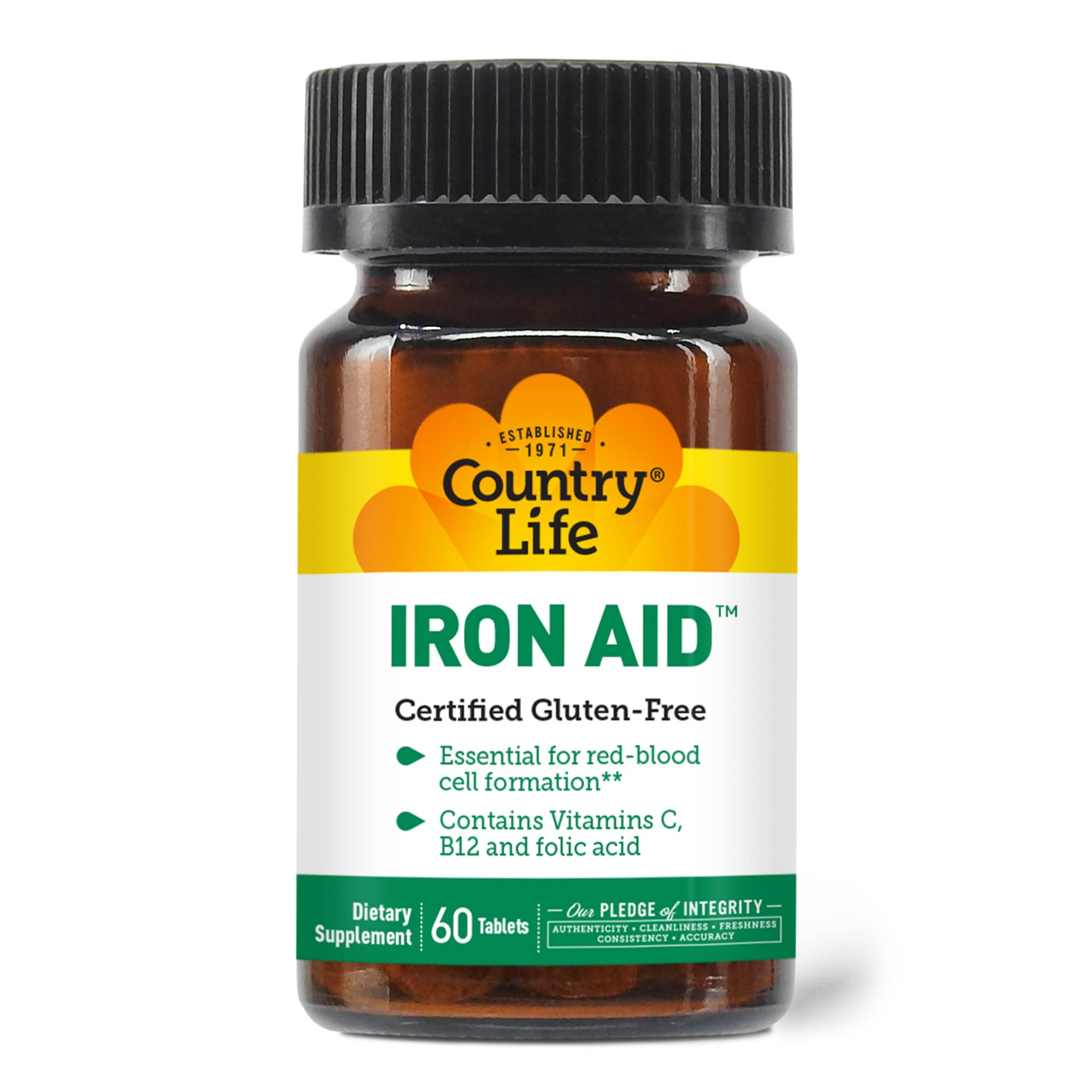 Country Life Iron Aid Supplement - 60 Vegetarian Capsules for Iron Deficiency & Energy Support | Supports Healthy Blood & Vitality for Active Lifestyles