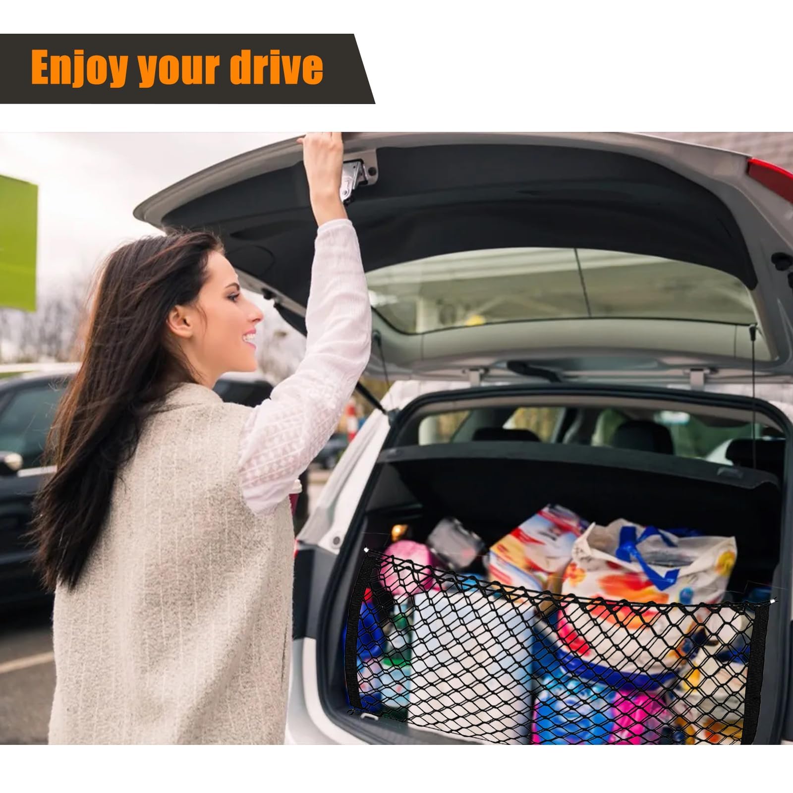 43.3” x 15.7” Universal Cargo Net Trunk Bed Extender - Heavy Duty Mesh Truck Bed Organizer with Metal Hooks - Car Exterior Accessories for Secure Storage - Perfect for SUVs, Pickup Trucks & Road Trips