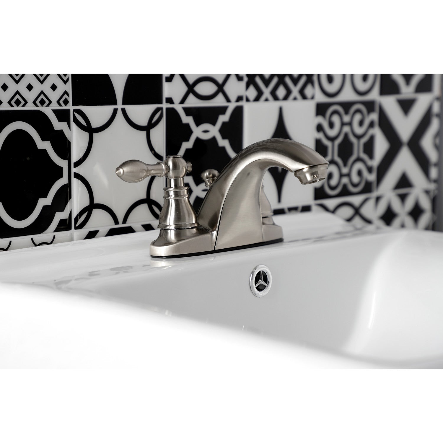 American Classic KB7648ACL 4-Inch Centerset Bathroom Faucet - Brushed Nickel Finish, Double Handle Deck Mount with Pop-Up Drain - Perfect for Bathroom Sink Renovation & Modern Home Upgrade