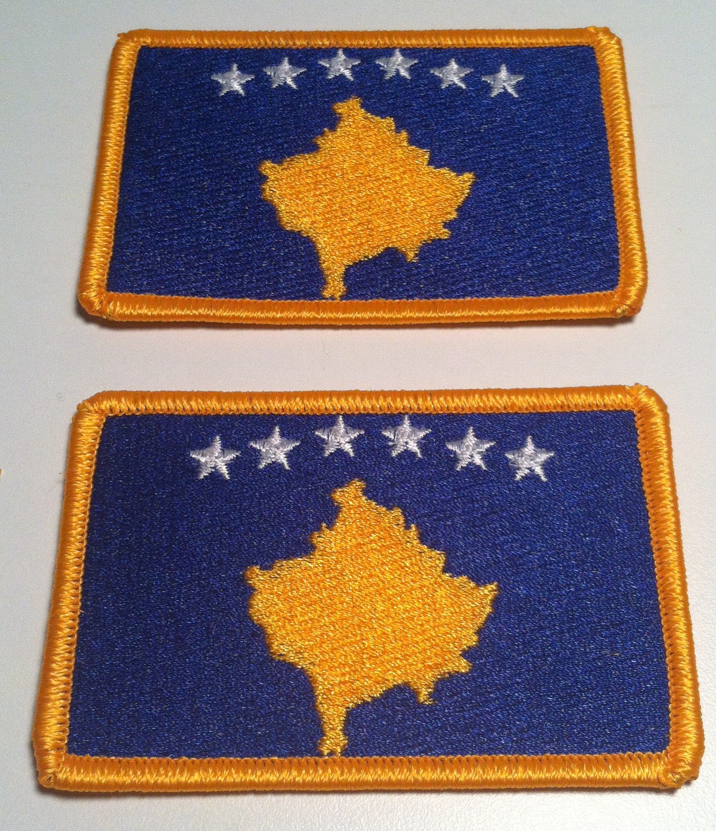 2 Kosovo Flag Iron-on Patches with Gold Border Embroidery - Perfect for Backpacks, Jackets & DIY Crafts