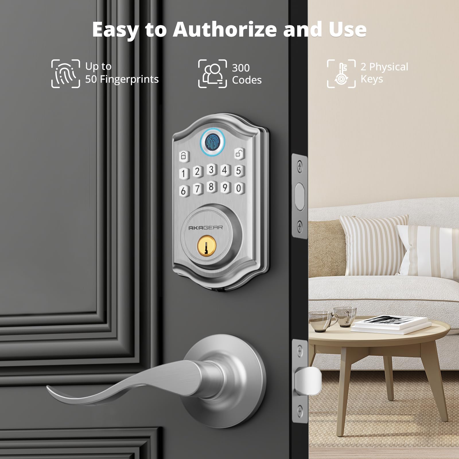 Smart Keyless Entry Door Lock with Fingerprint & Keypad - 2 Lever Handles, Electronic Deadbolt, Auto-Lock Feature, Easy Installation for Home Security | Front Door Smart Lock for Houses, Apartments & Offices