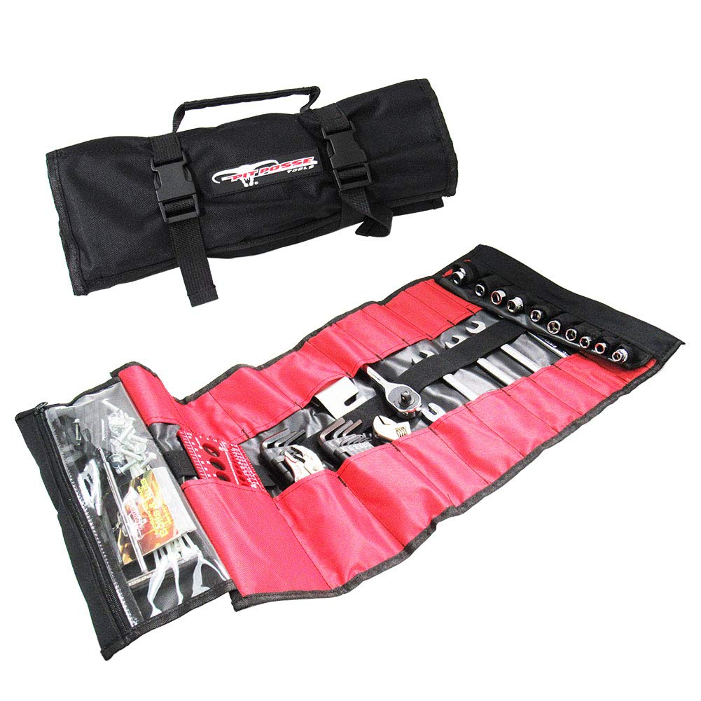 Pit Posse PP2740L 33-Pocket Heavy Duty Tool Roll Organizer - Wrench & Socket Organizer Pouch with 10 Socket Pouches - Durable Roll Up Tool Bag for Electricians, HVAC Techs, Plumbers, Carpenters & Mechanics | Perfect for Workshop, Garage & On-the-Go Repairs