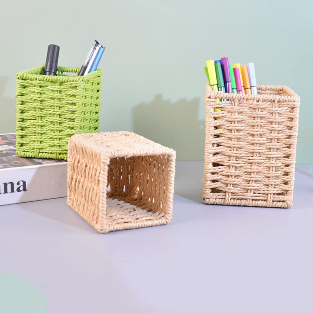 Ochine Handmade Woven Rattan Pen Holder - 1 Pack Natural Wicker Pencil Cup for Desk Organizer, Makeup Brush Storage & Stationery | Perfect for Home Office, School Desk, Vanity Table & Craft Room Organization