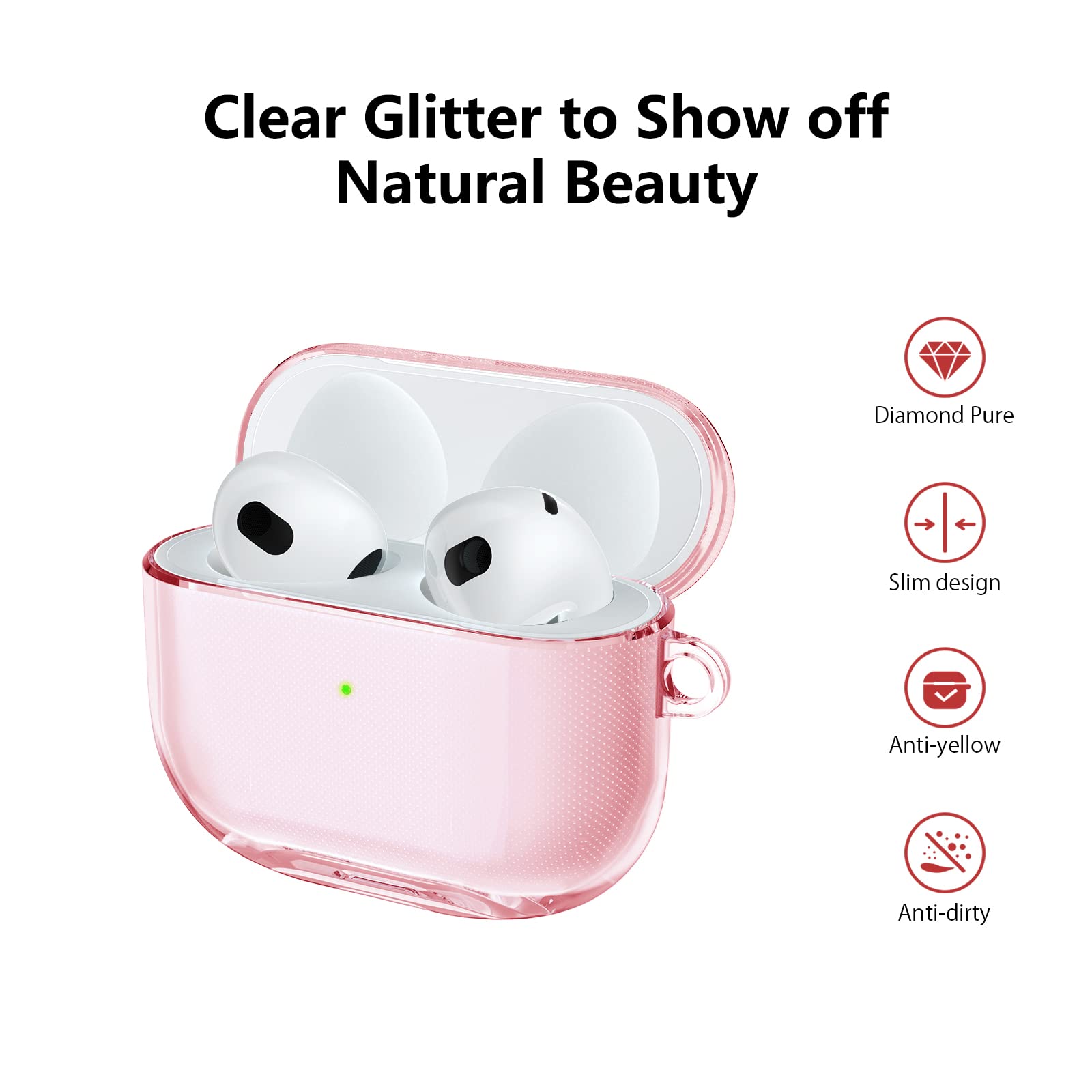 Clear Pink Soft TPU Protective Case for AirPods 3rd Generation - Shockproof Transparent Cover with Keychain | Compatible with AirPods 3 Charging Case | Perfect for Gym, Travel & Everyday Use